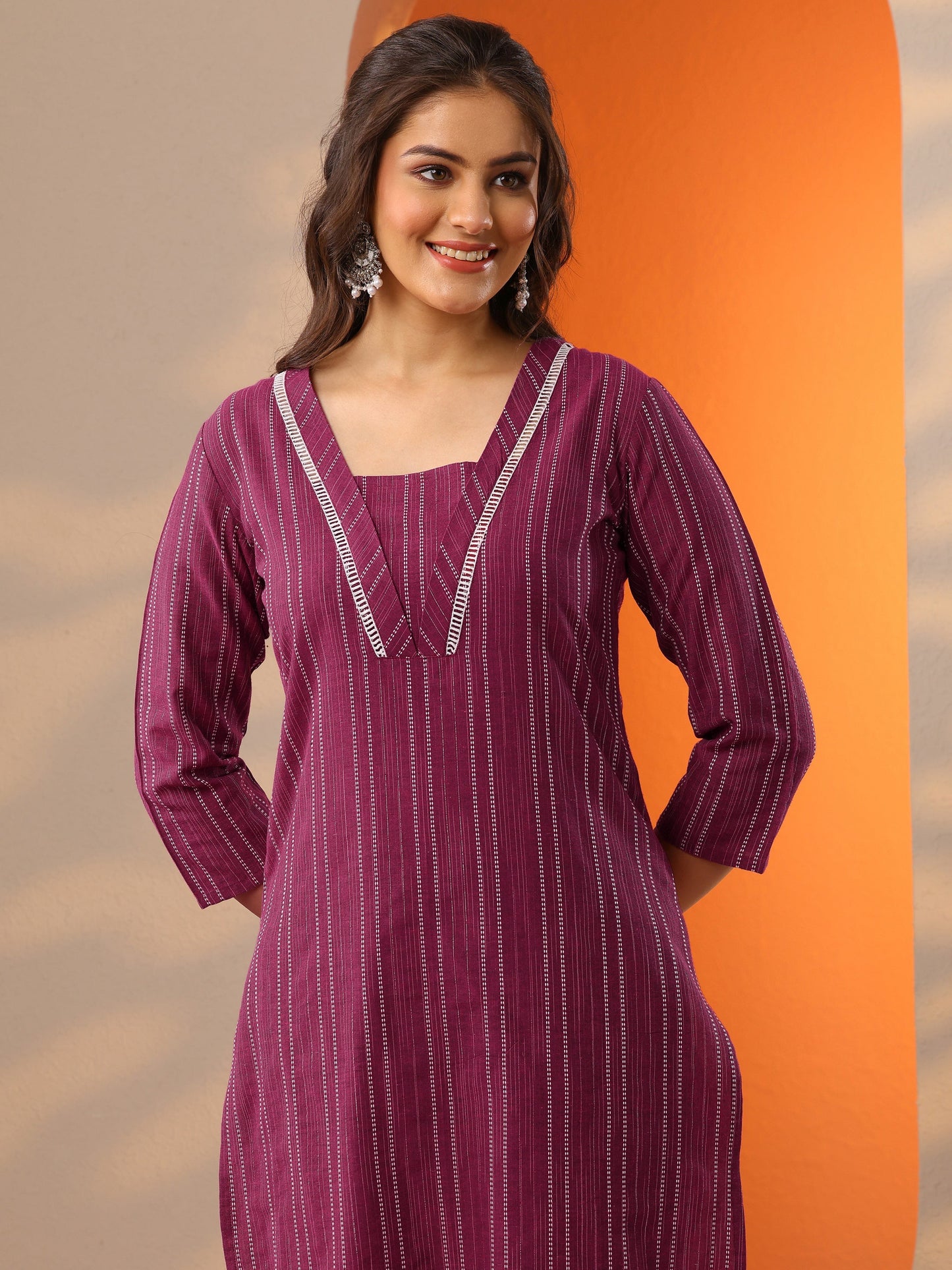 Pink Woven Design Cotton Blend Straight Suit Set With Dupatta