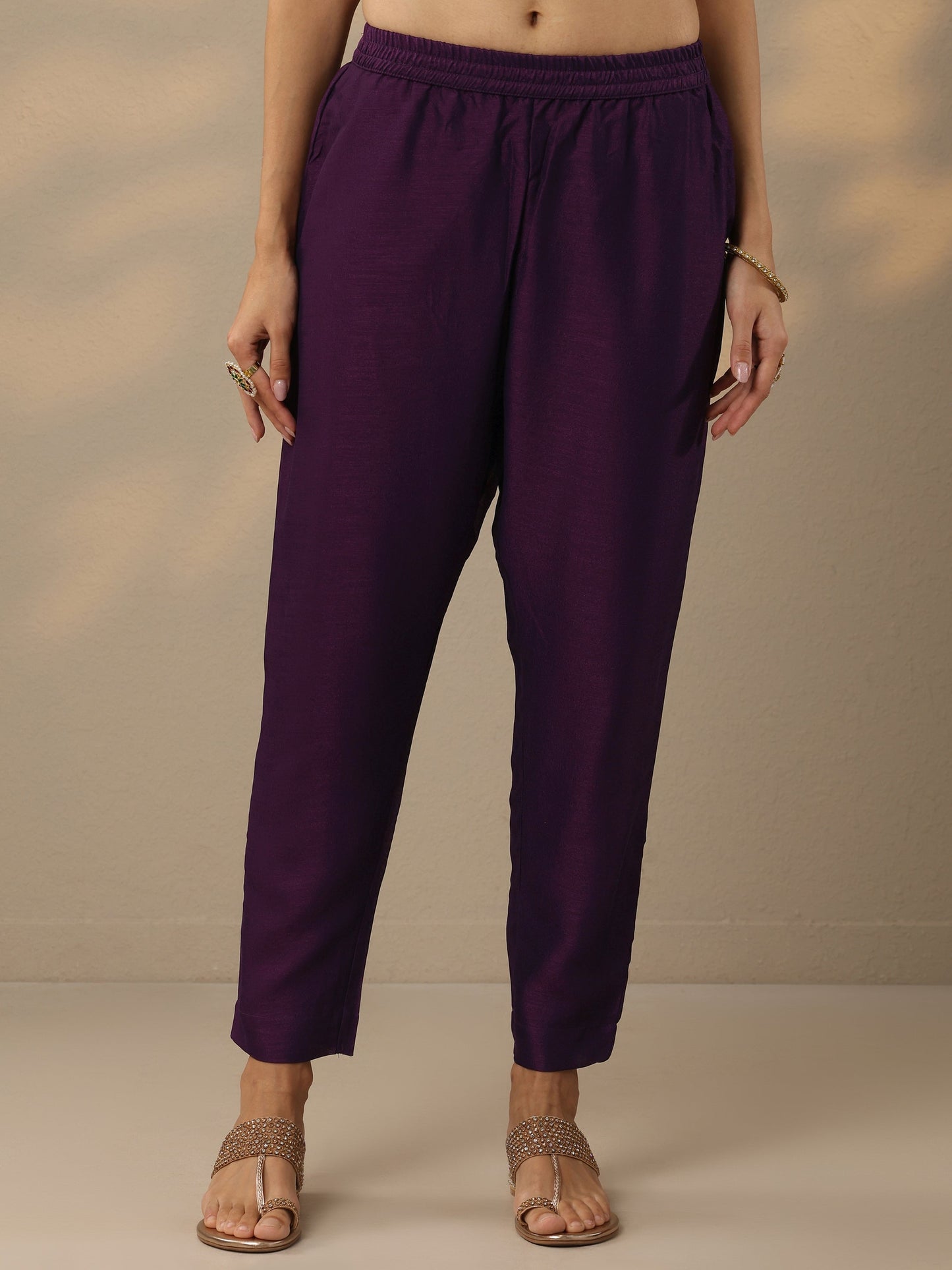 Purple Embroidered Silk Blend Anarkali Suit Set With Dupatta