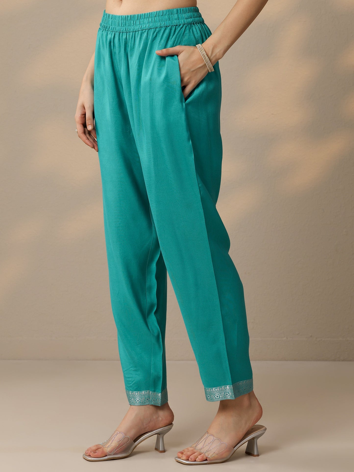 Blue Woven Design Silk Blend Straight Suit Set With Dupatta