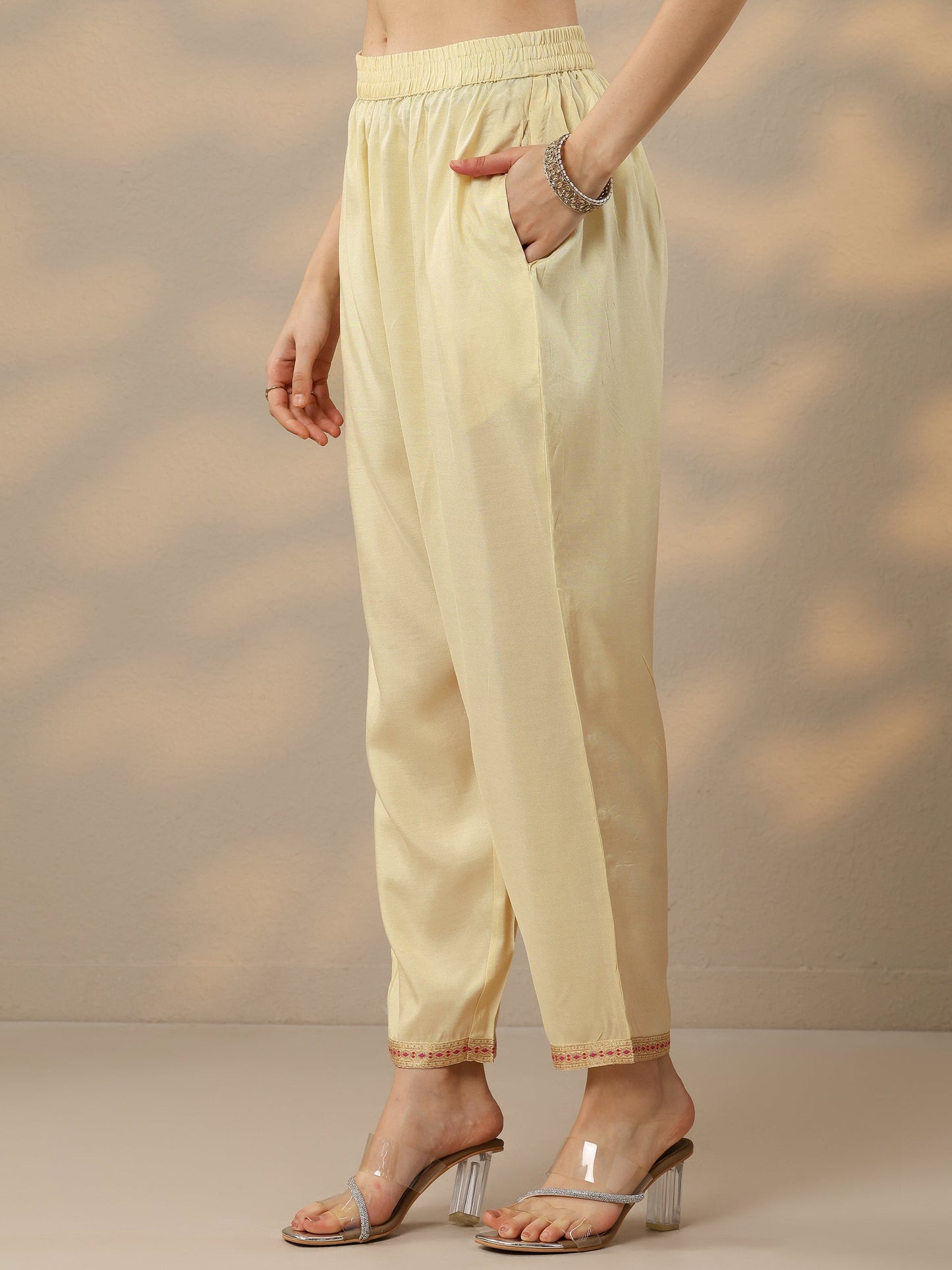 Off White Woven Design Silk Blend Straight Suit Set With Dupatta