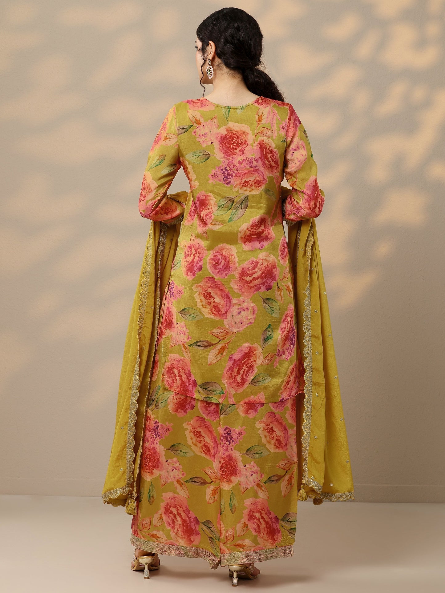 Mustard Printed Silk Blend Straight Suit Set With Dupatta