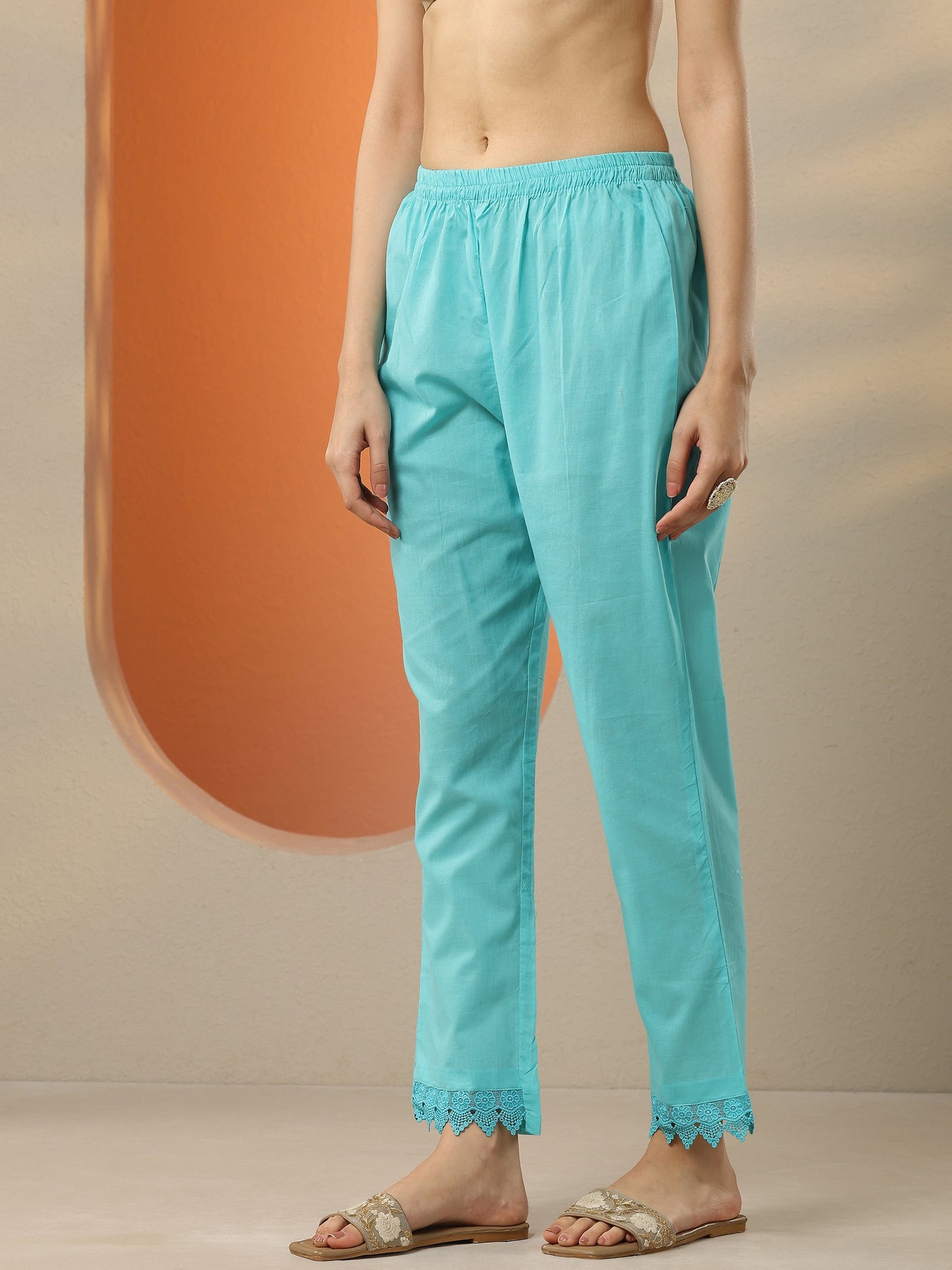 Blue Embroidered Cotton Straight Suit Set With Dupatta