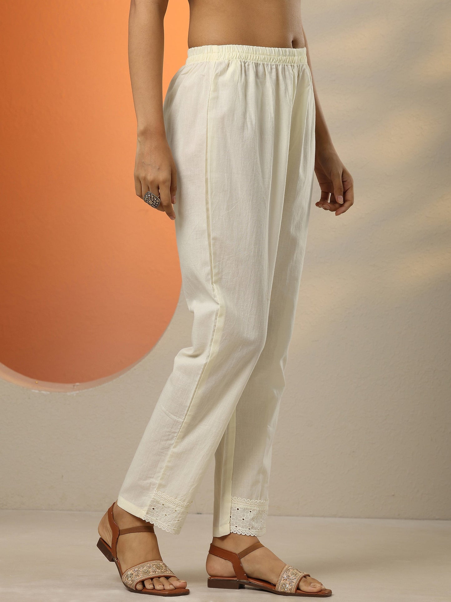 Off White Embroidered Cotton Straight Suit Set With Dupatta