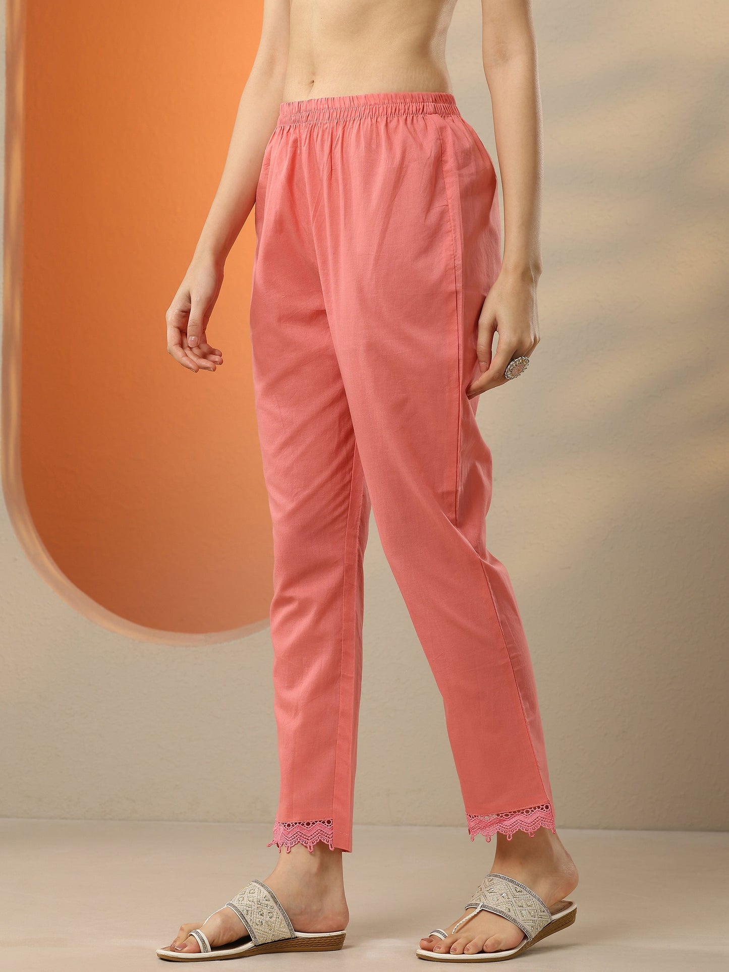 Coral Embroidered Cotton Straight Suit Set With Dupatta