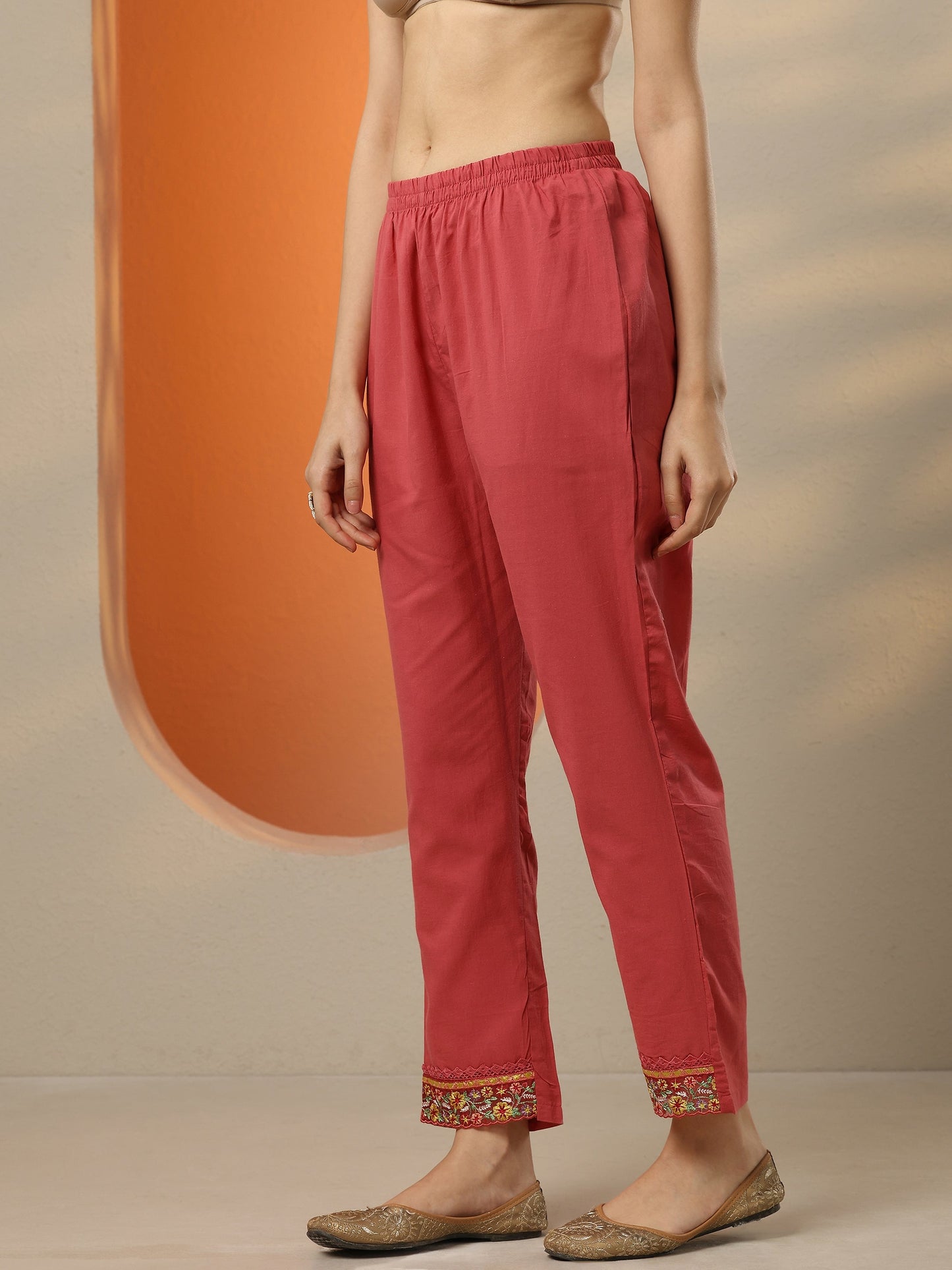 Pink Embroidered Cotton Straight Suit Set With Dupatta