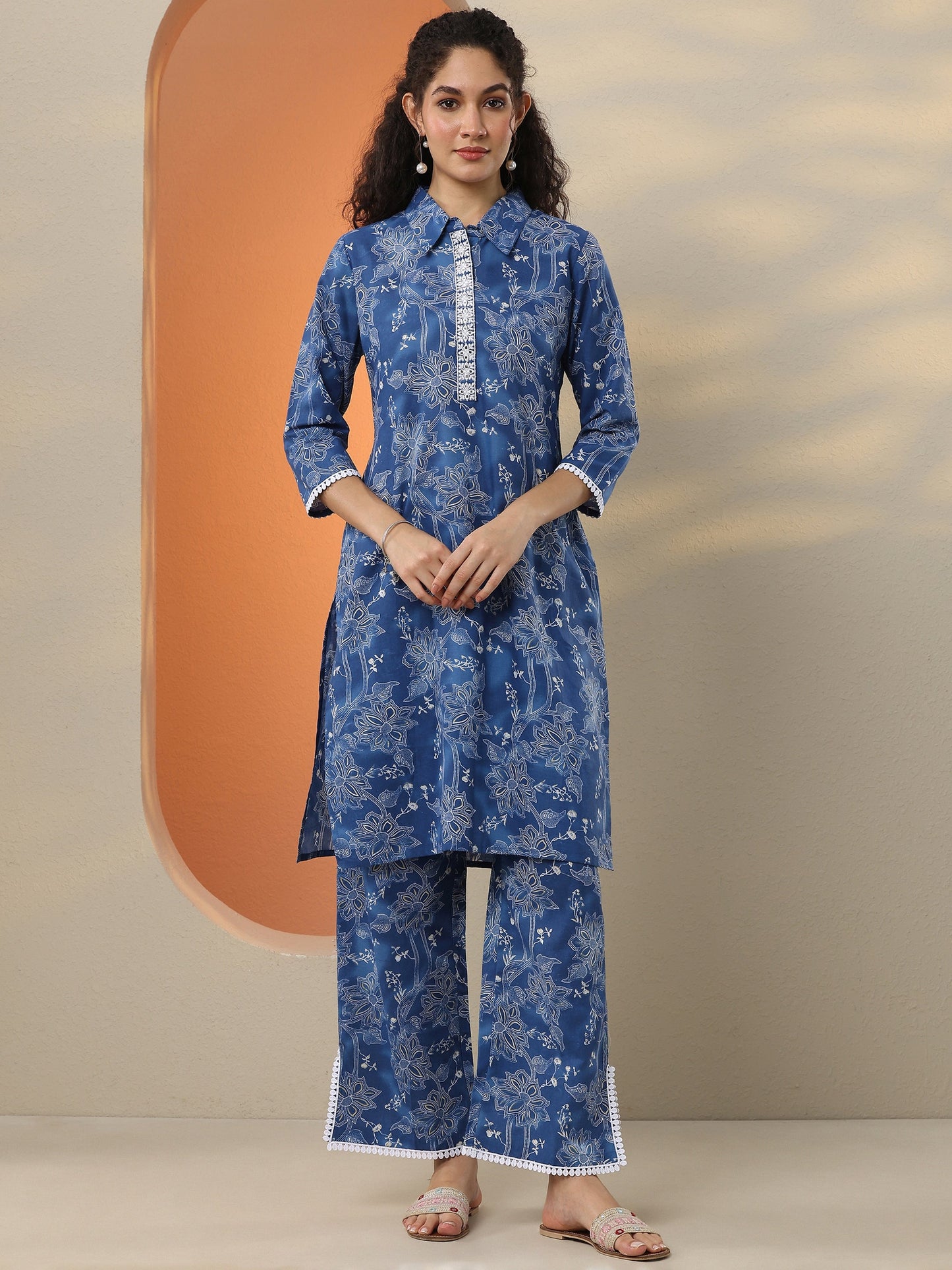 Blue Printed Cotton Blend Co-Ord Sets