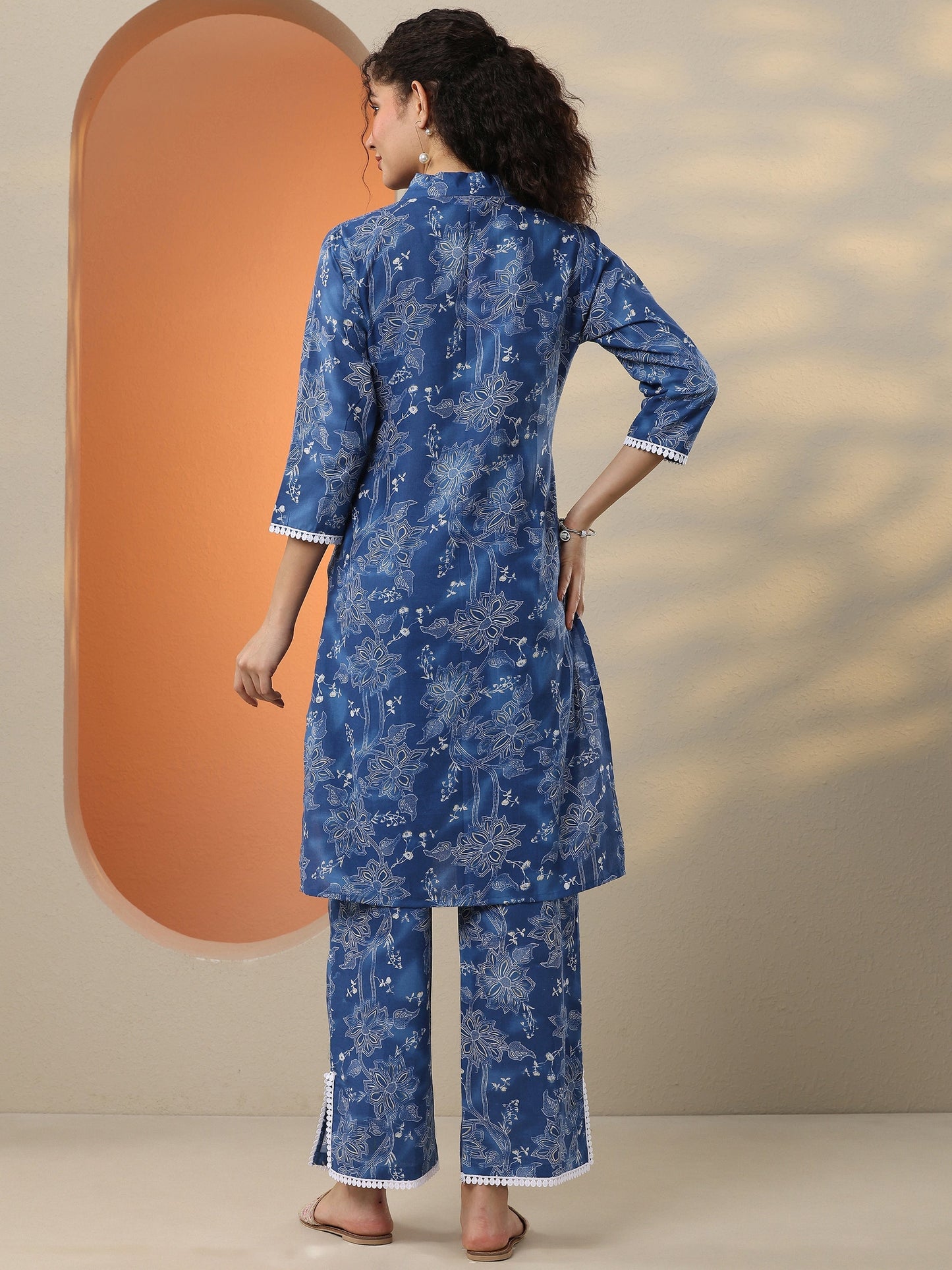 Blue Printed Cotton Blend Co-Ord Sets