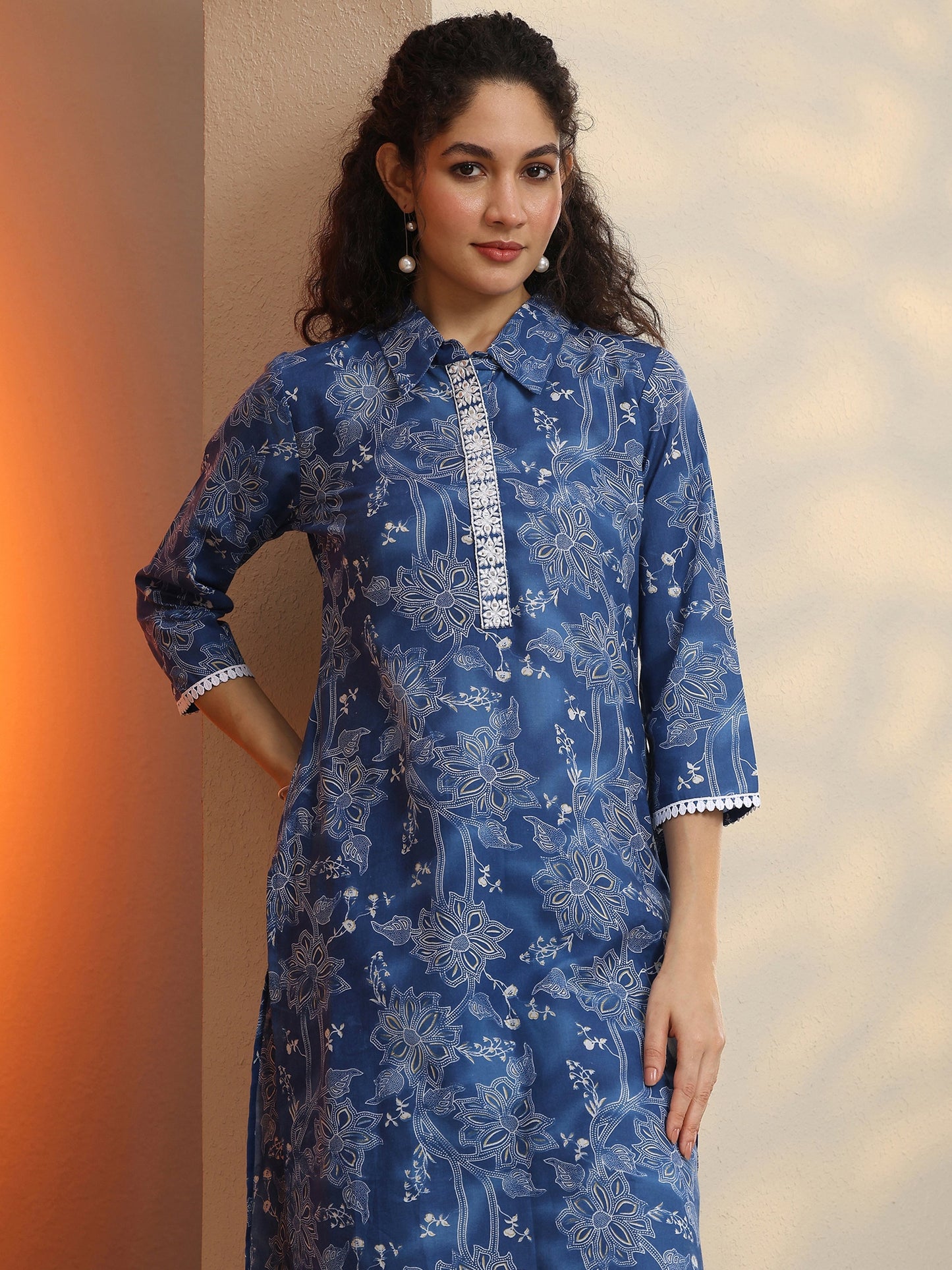 Blue Printed Cotton Blend Co-Ord Sets