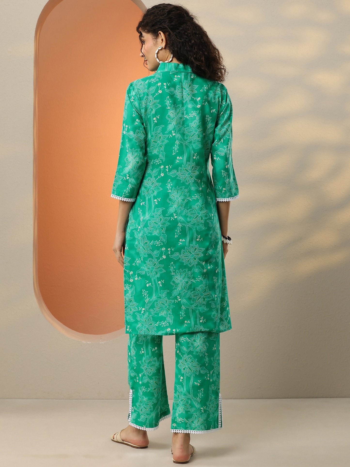 Green Printed Cotton Blend Co-Ord Sets