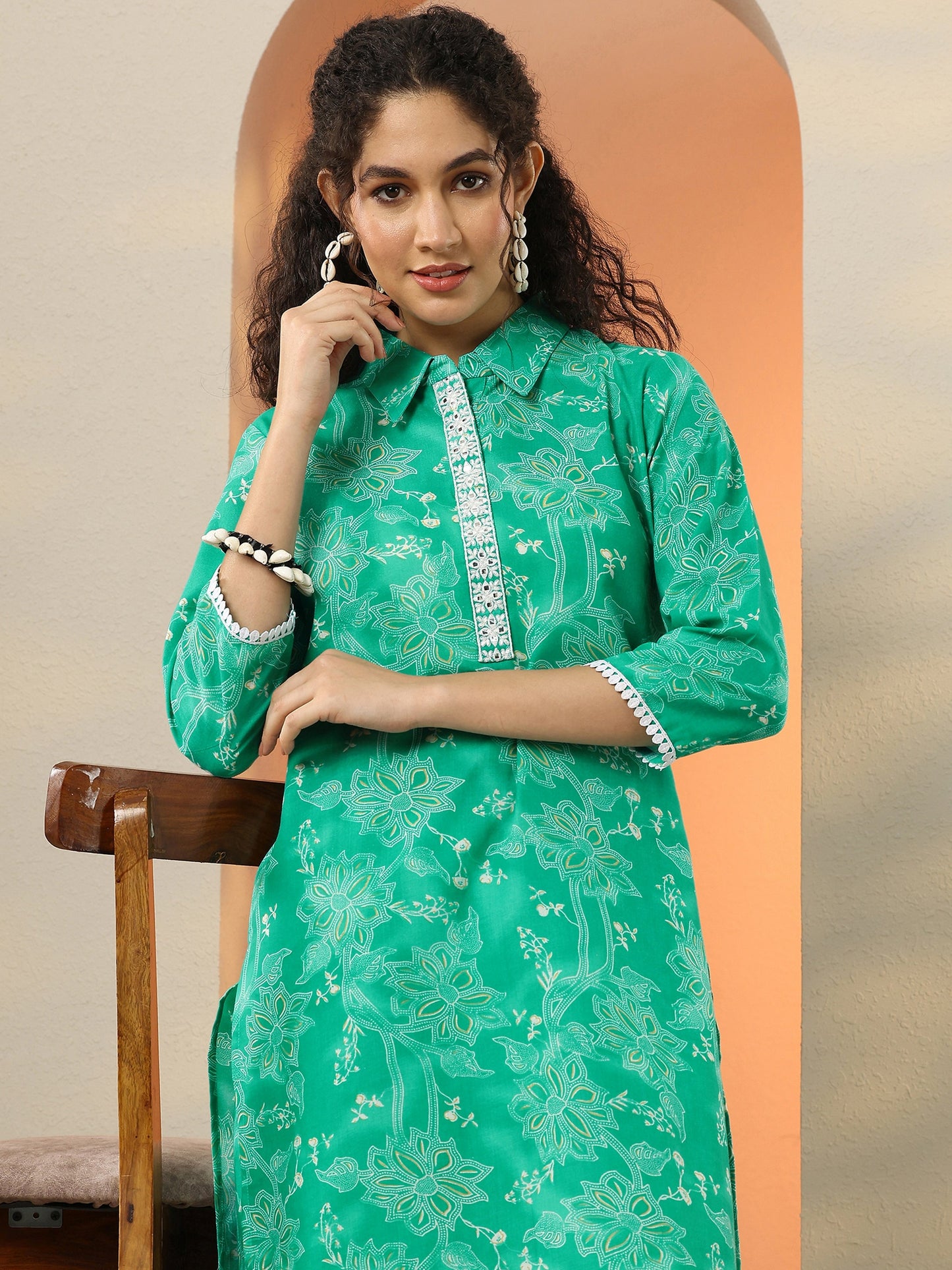 Green Printed Cotton Blend Co-Ord Sets