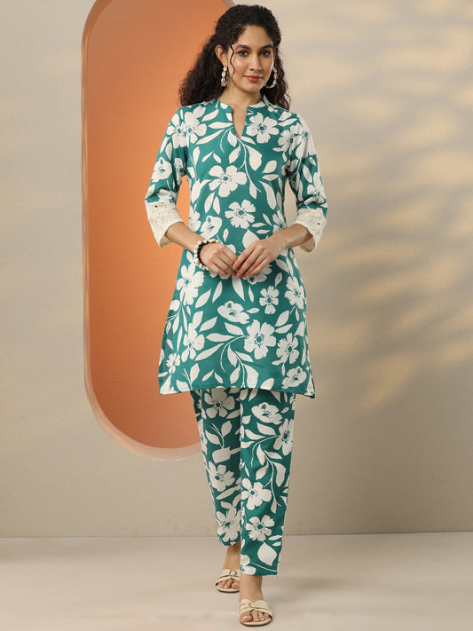 Green Printed Cotton Blend Co-Ord Sets