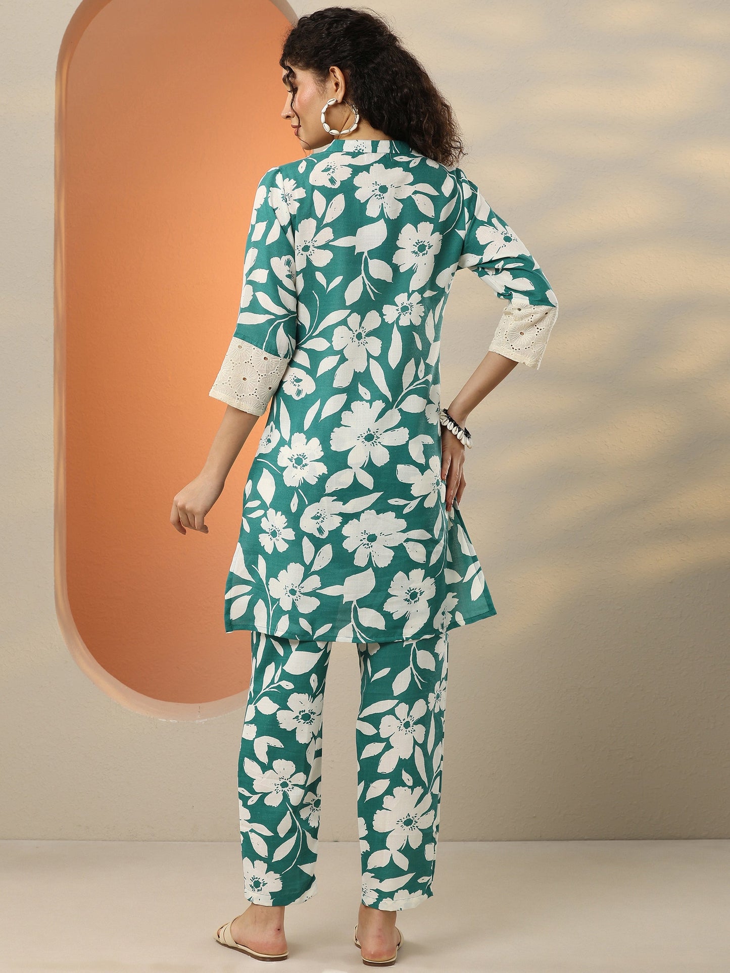 Green Printed Cotton Blend Co-Ord Sets