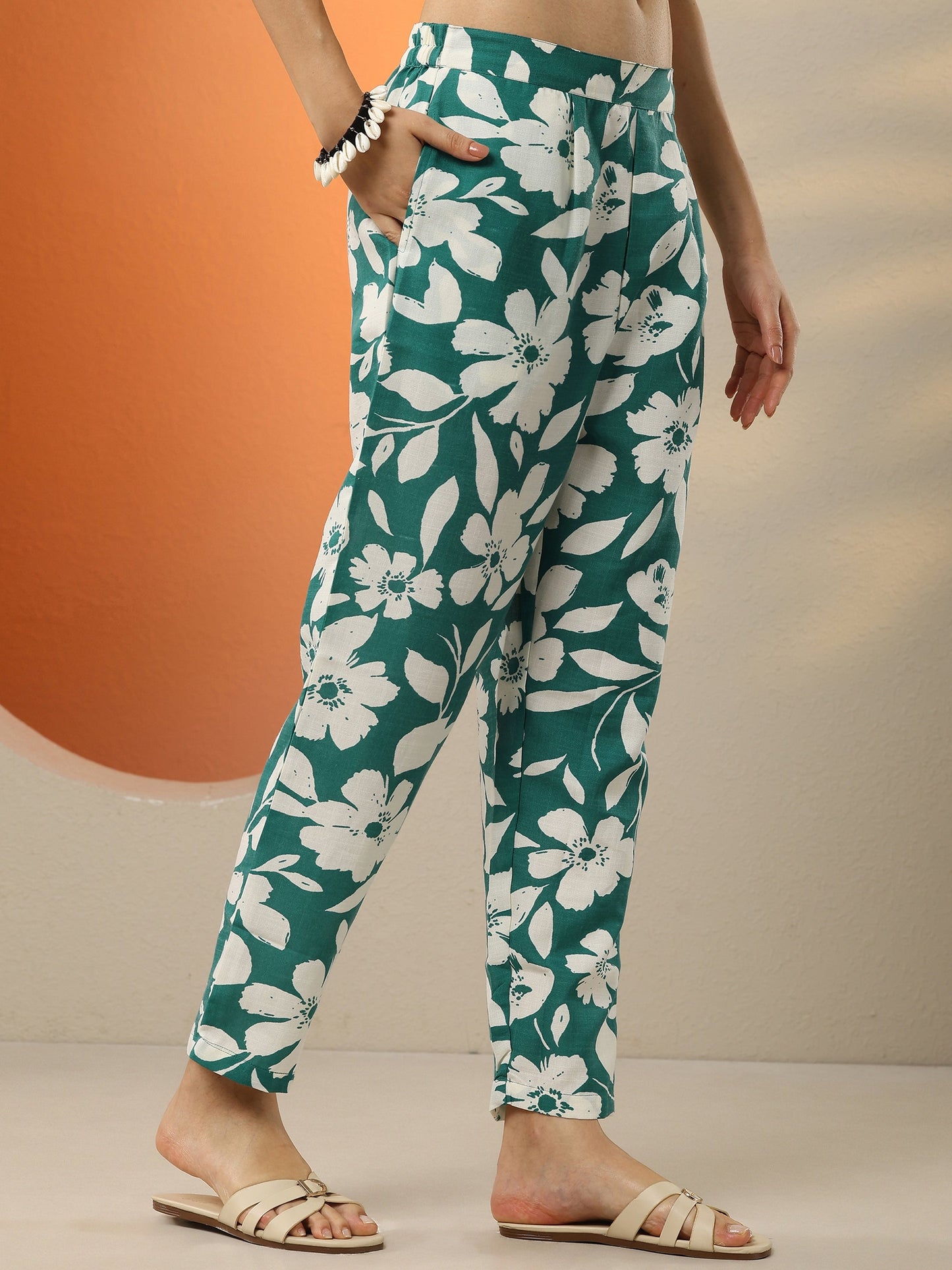 Green Printed Cotton Blend Co-Ord Sets