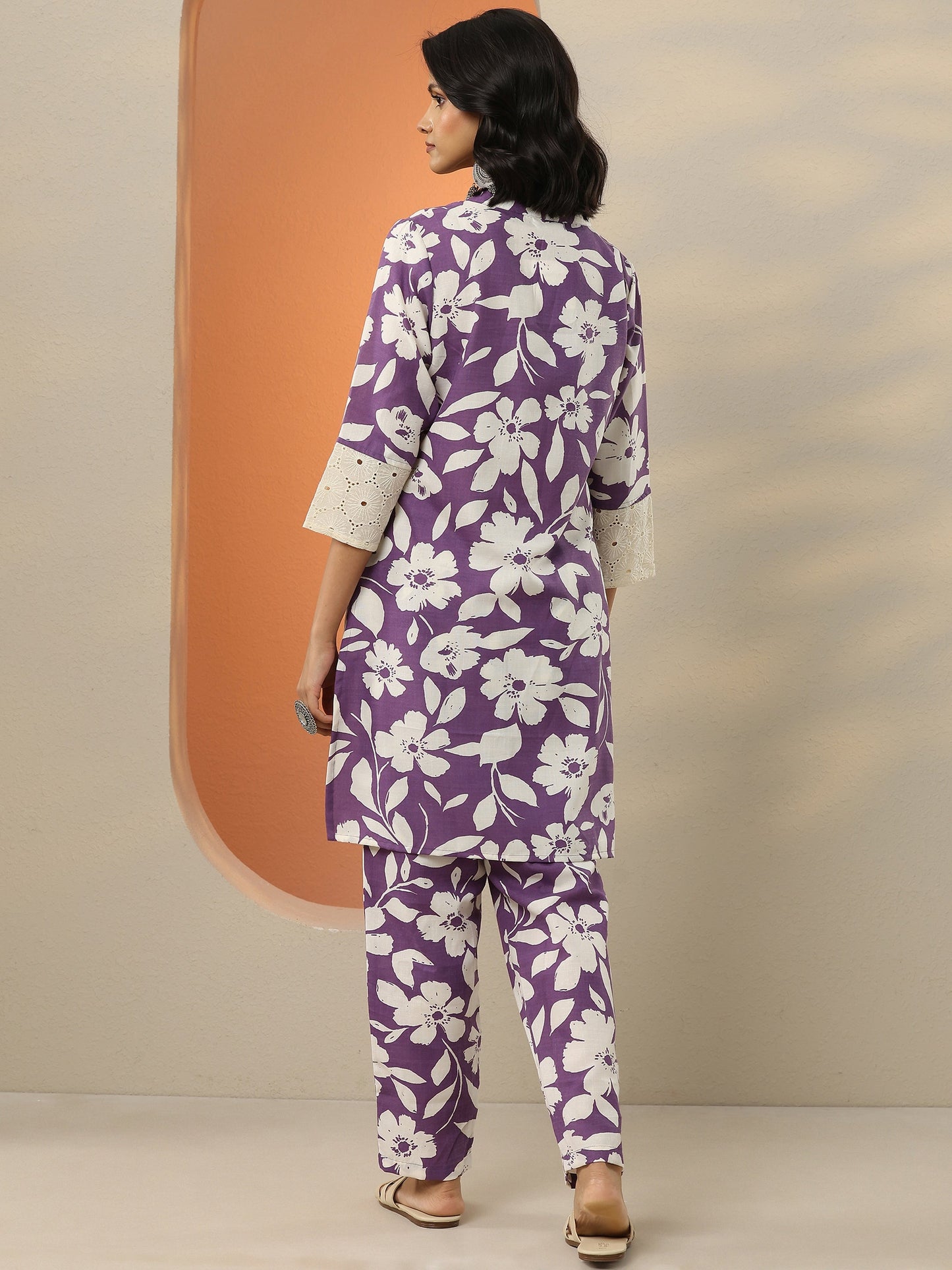 Purple Printed Cotton Blend Co-Ord Sets