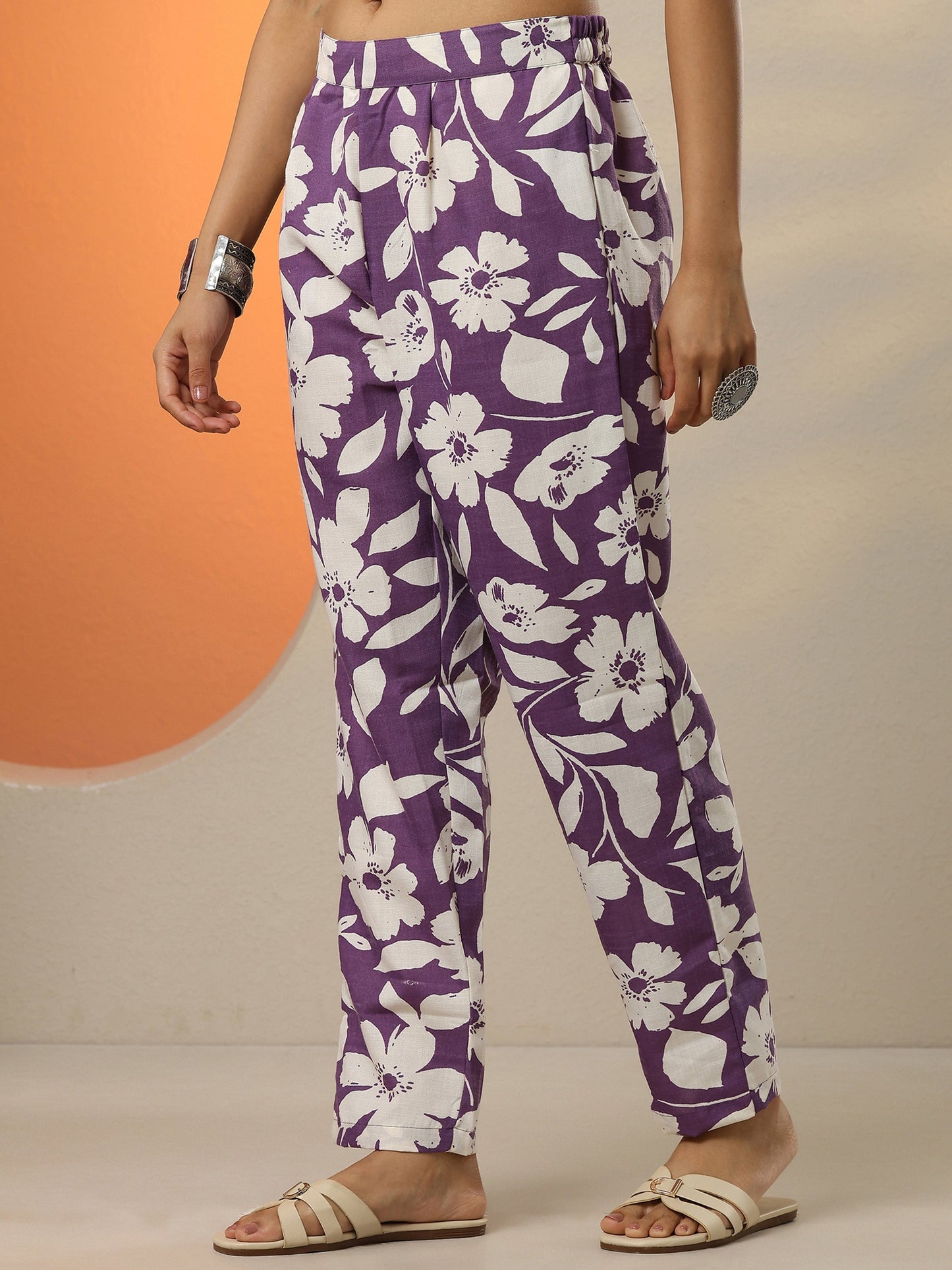 Purple Printed Cotton Blend Co-Ord Sets
