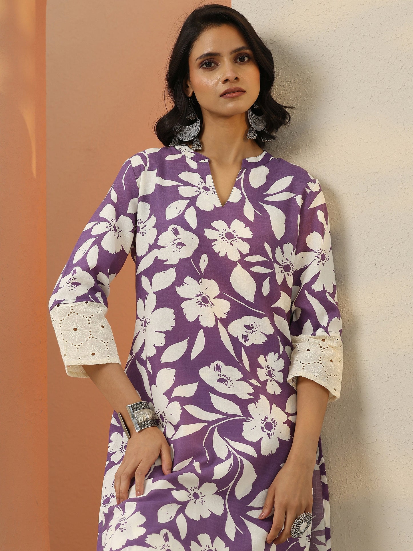 Purple Printed Cotton Blend Co-Ord Sets