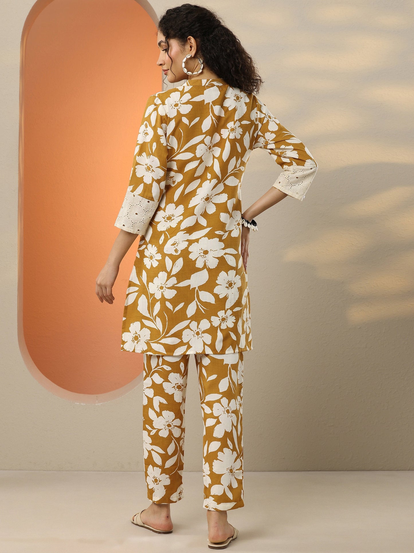 Mustard Printed Cotton Blend Co-Ord Sets