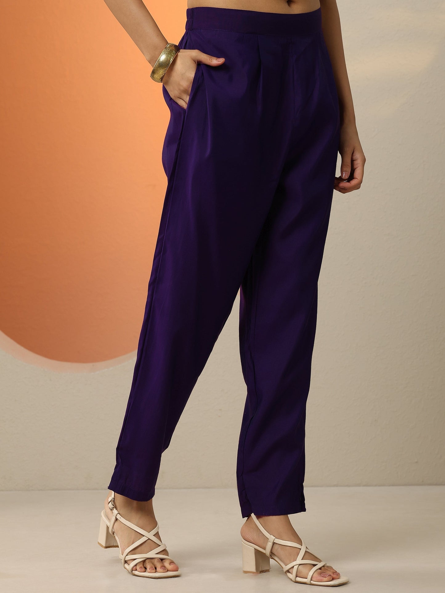 Purple Printed Silk Blend  Straight Suit Set With Dupatta