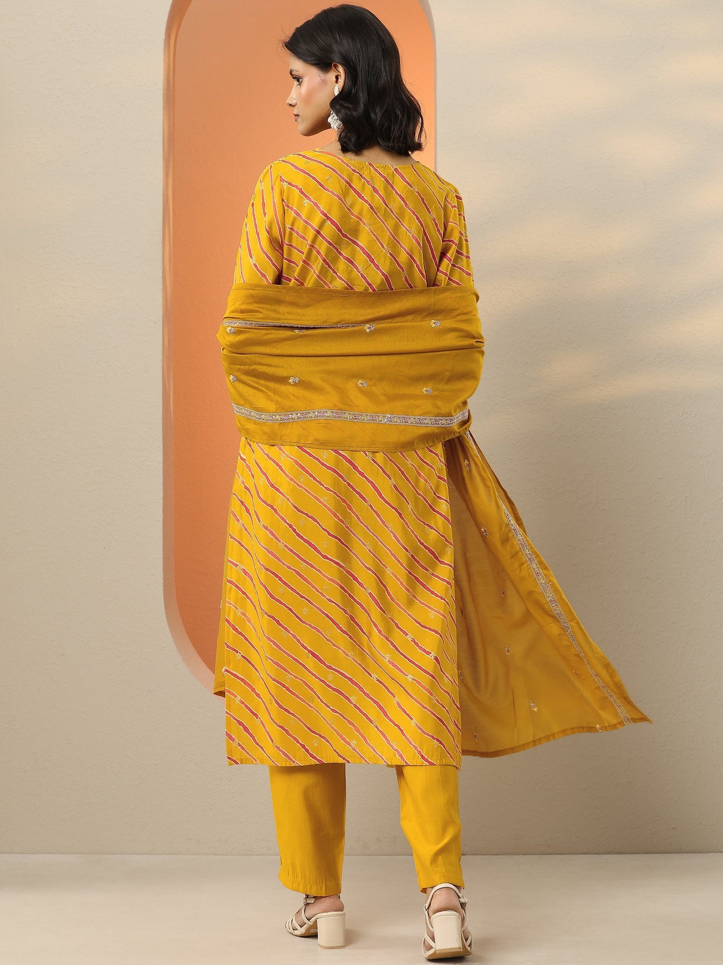 Mustard Printed Silk Blend  Straight Suit Set With Dupatta