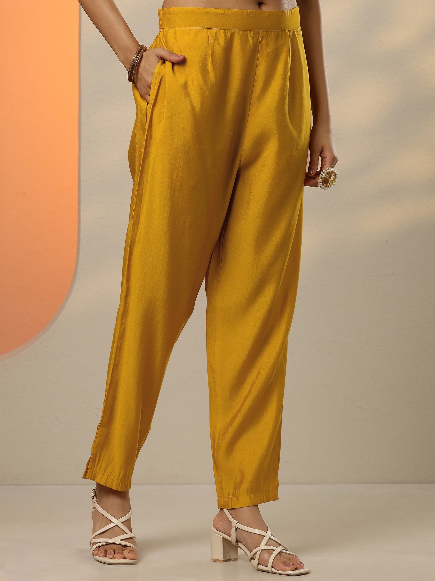 Mustard Printed Silk Blend  Straight Suit Set With Dupatta