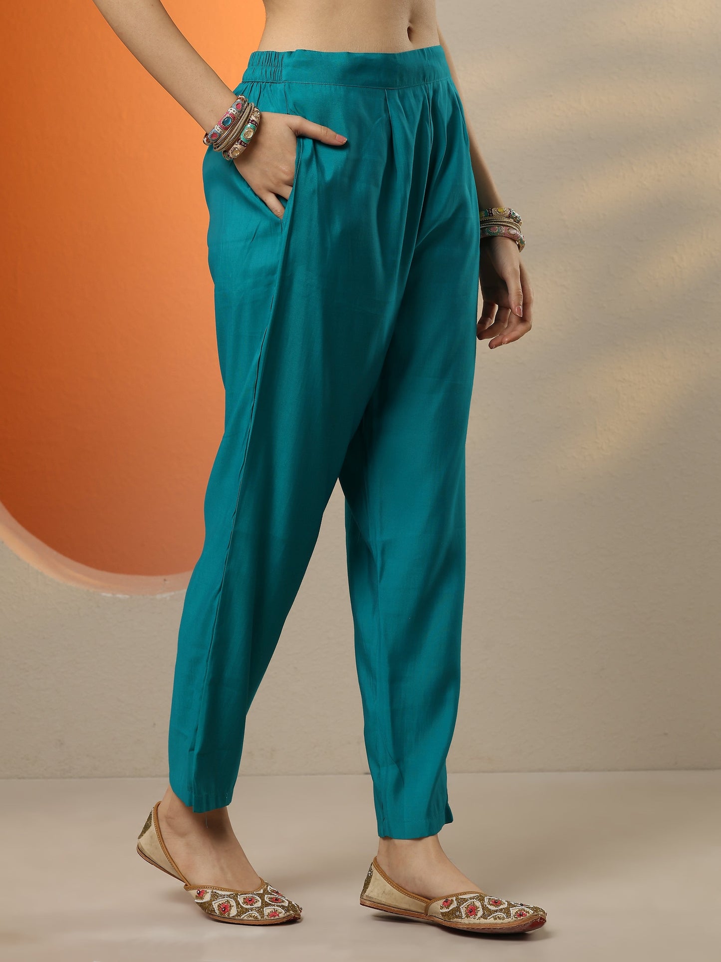 Blue Printed Silk blend Straight Suit Set With Dupatta