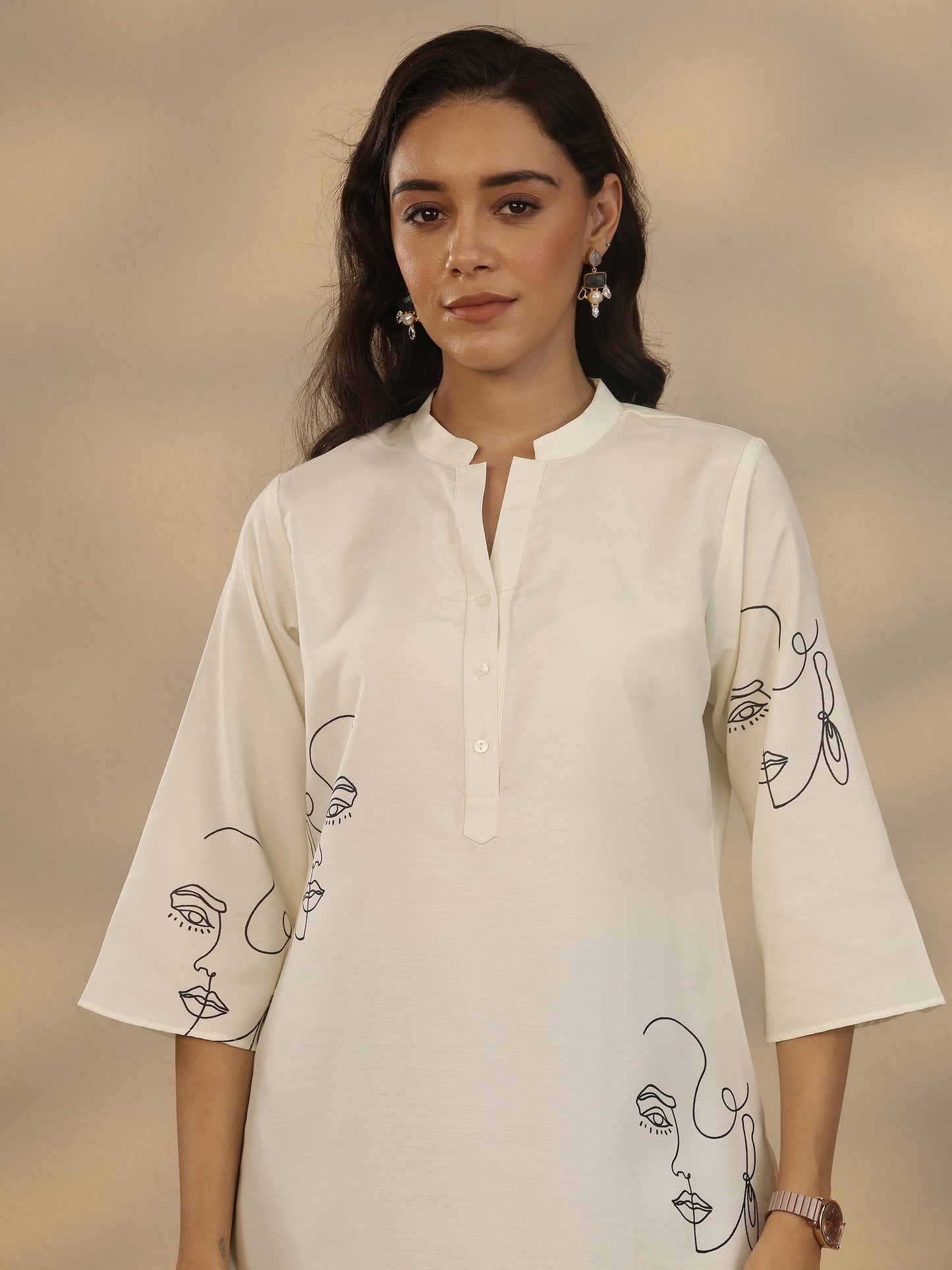 White Printed Rayon Straight Short Kurti