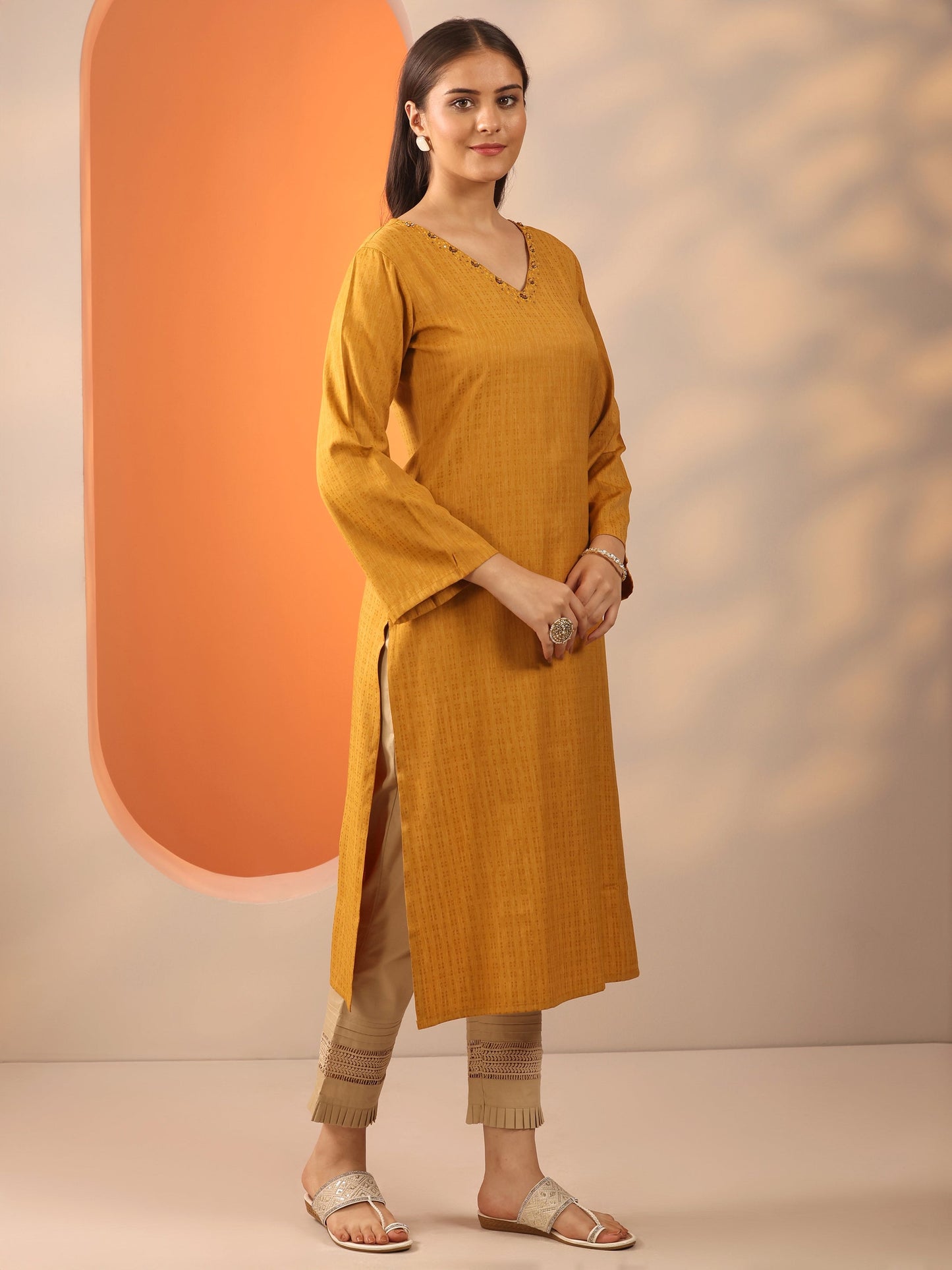Mustard Solid Rayon Straight Kurta
