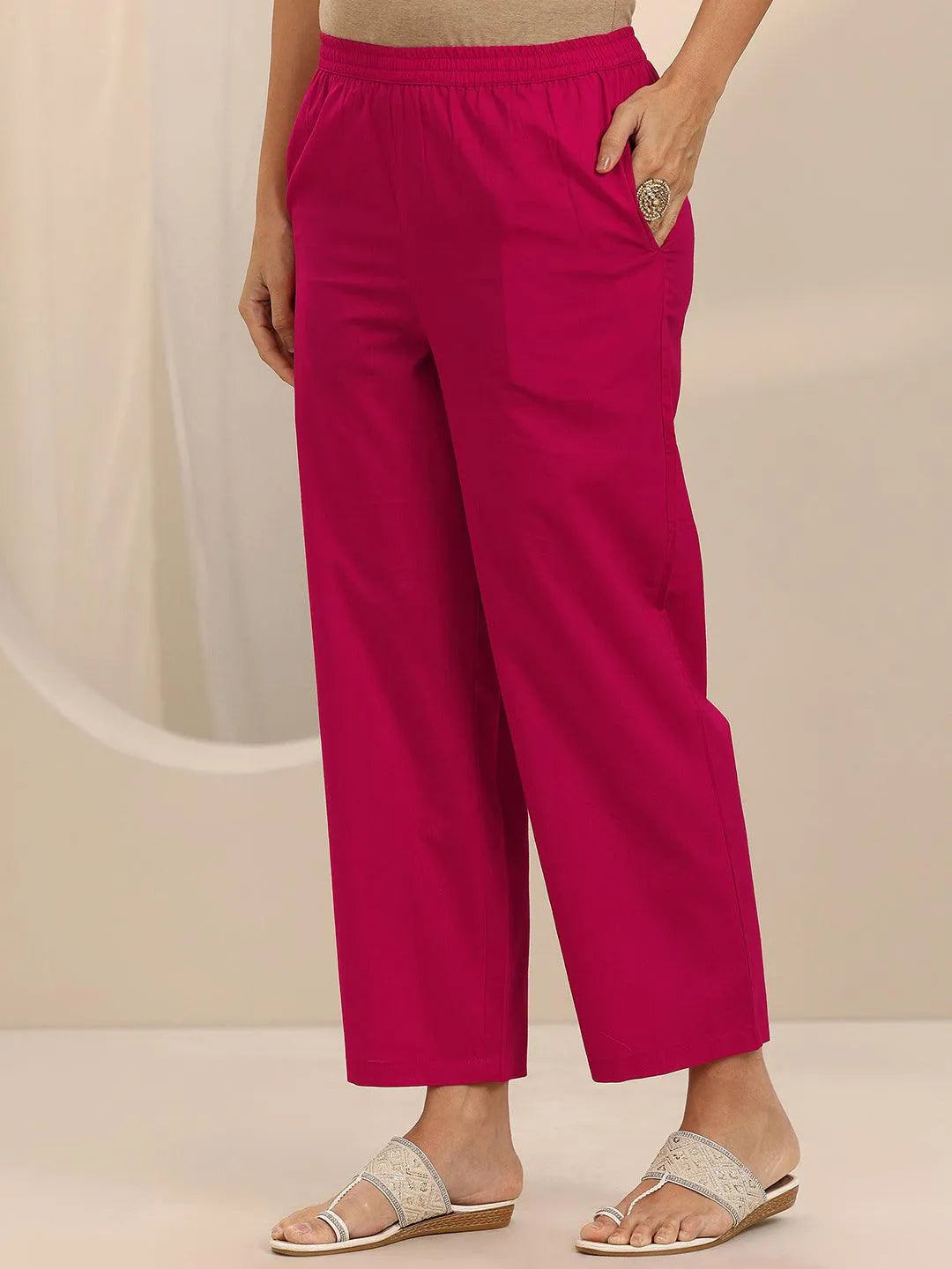 Pink Printed Cotton Straight Suit Set With Dupatta