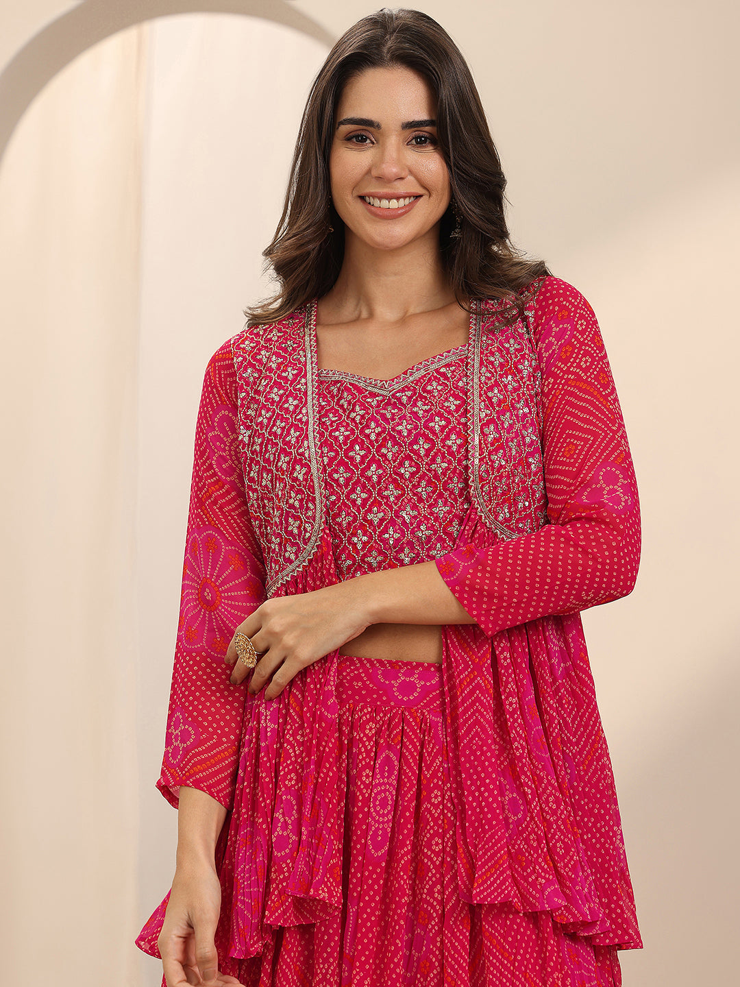 Red Printed Silk Blend Co-Ord Sets