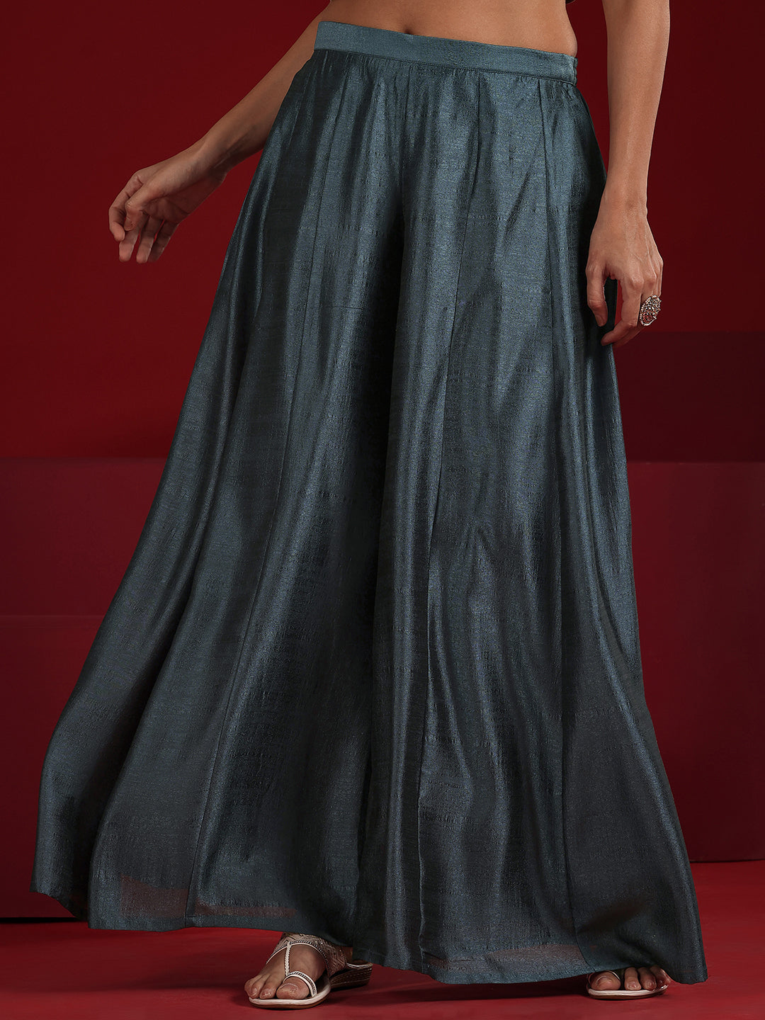 Libas Art Blue Embroidered Silk Blend Straight Suit Set With Dupatta