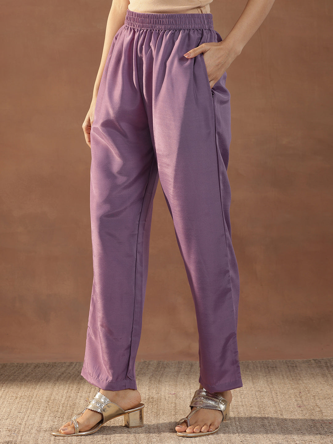 Purple Embroidered Silk Blend Straight Suits With Dupatta