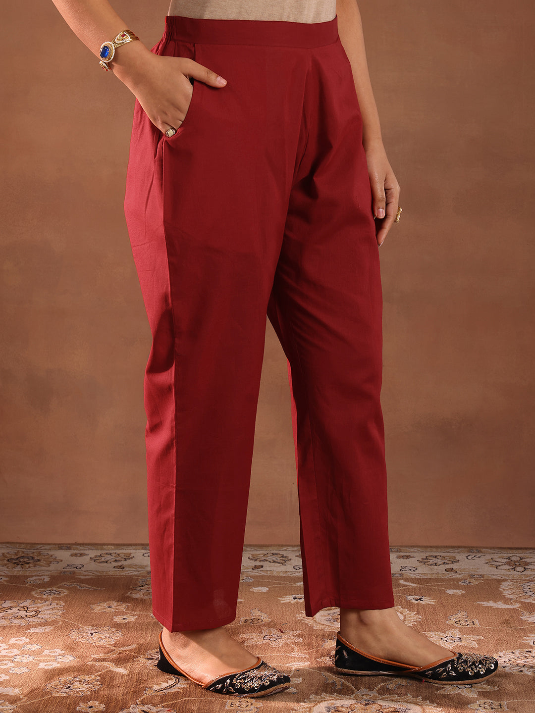 Maroon Embroidered Chanderi Silk Straight Suit With Dupatta