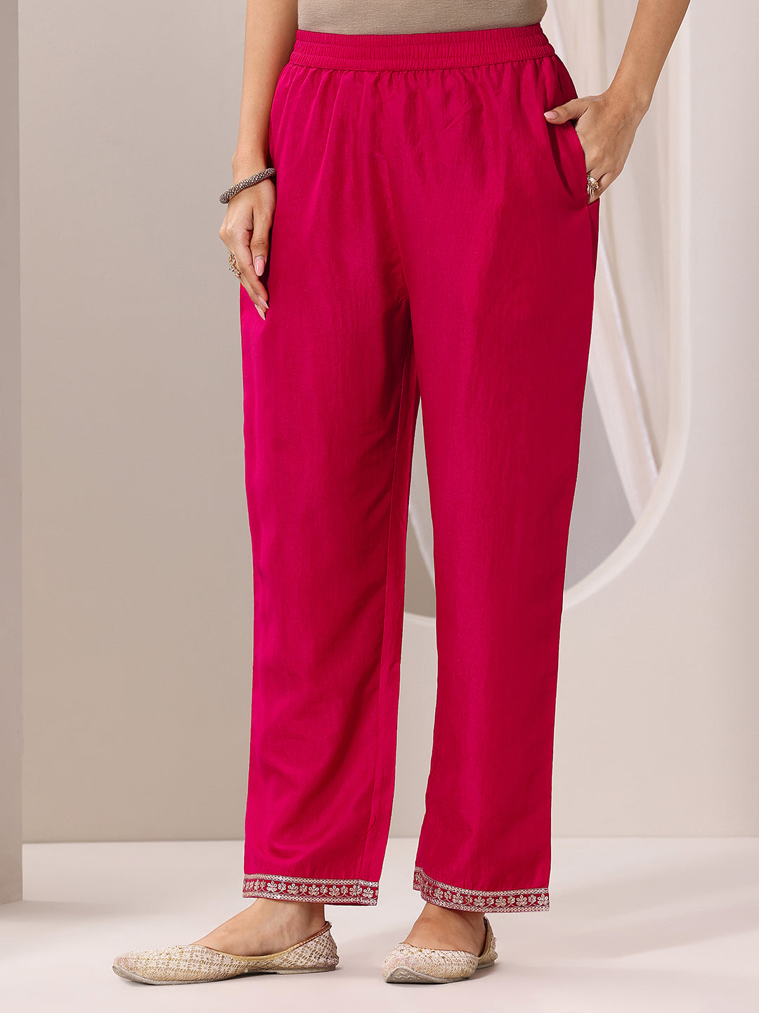 Red Printed Silk Chiffon Straight Suit Set With Dupatta