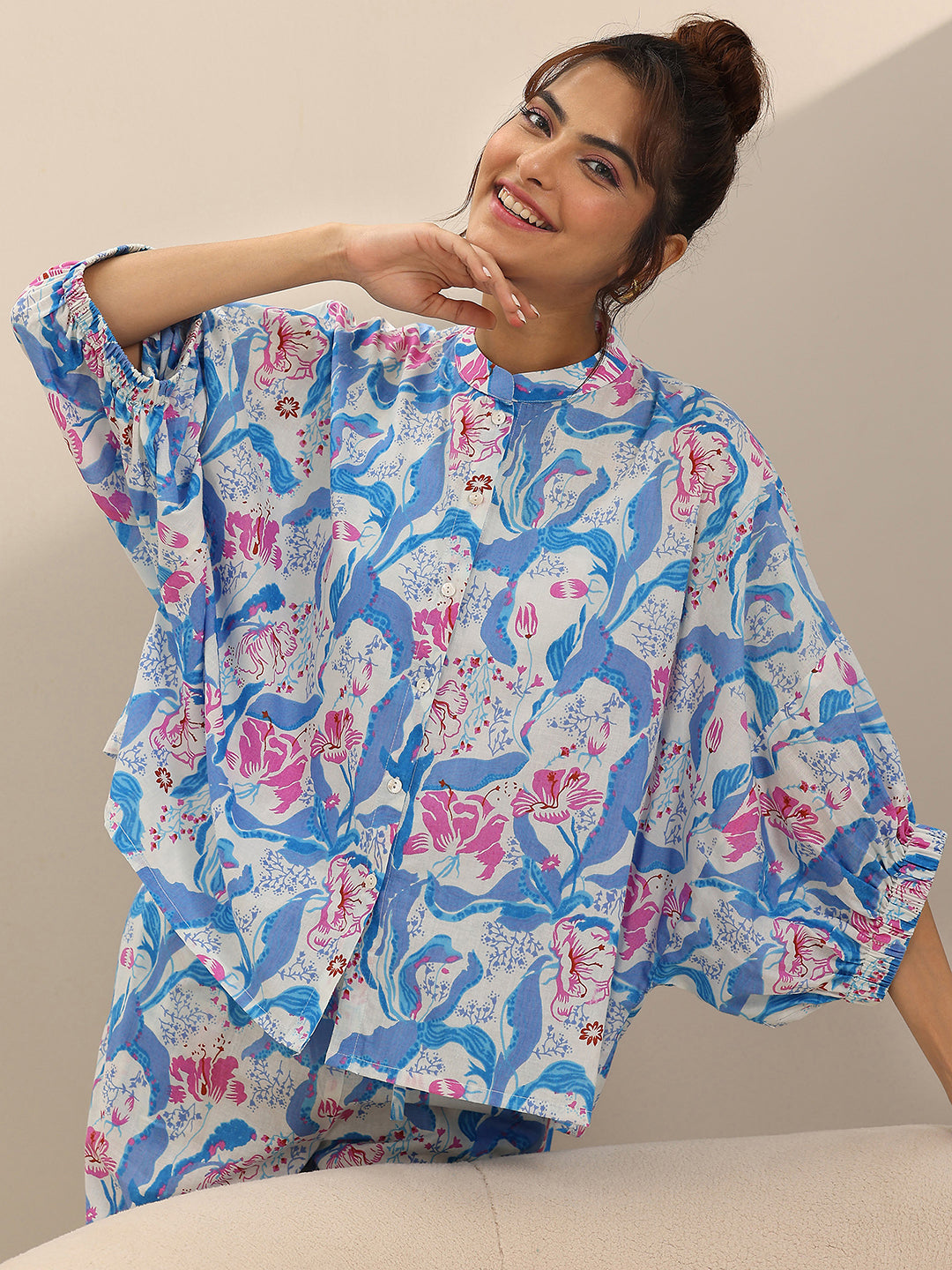 Off white Printed Cotton Night Suits