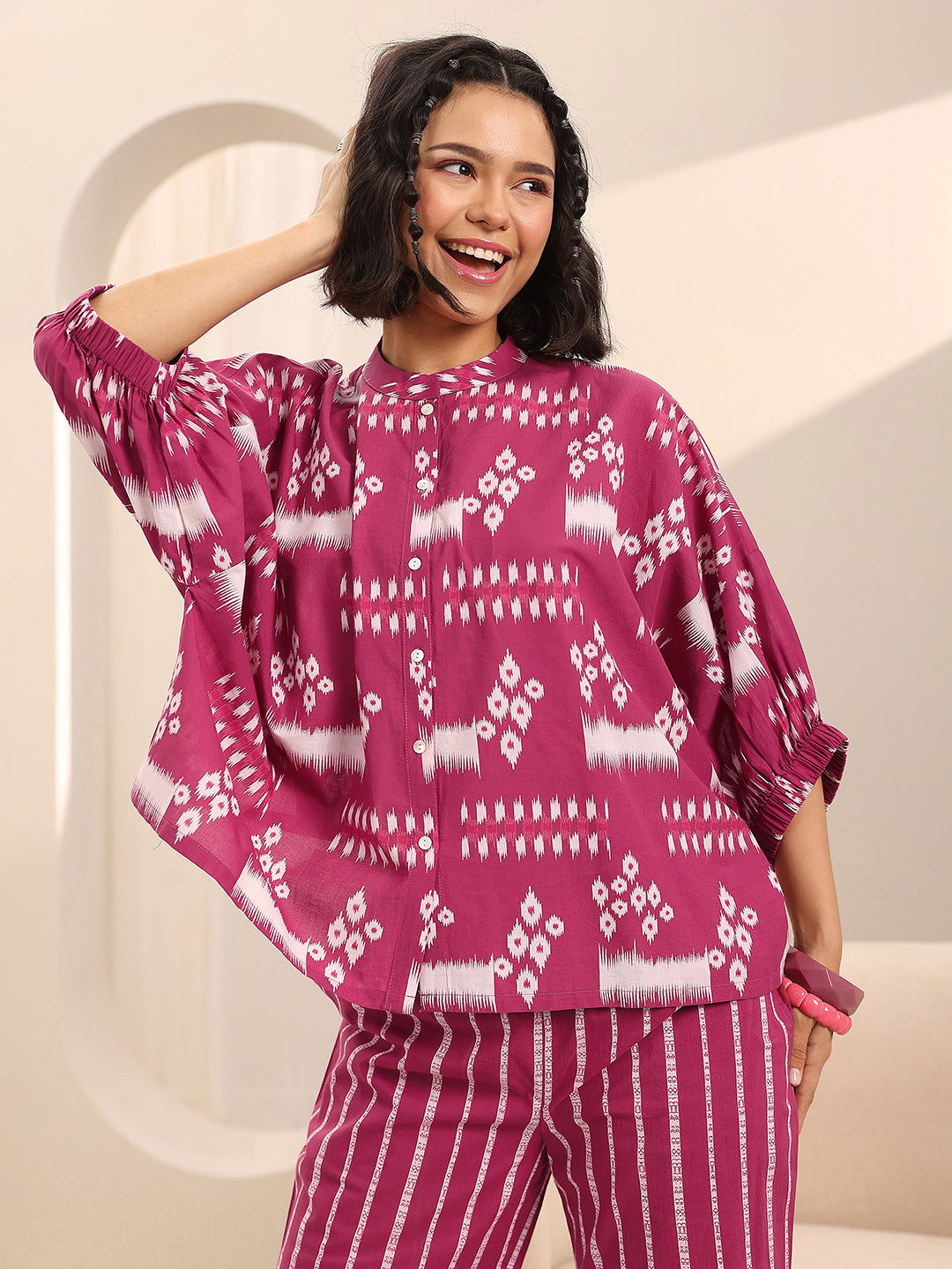 Pink Printed Cotton Night Suits