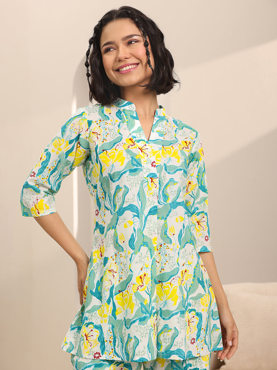 Off white Printed Cotton Night Suits