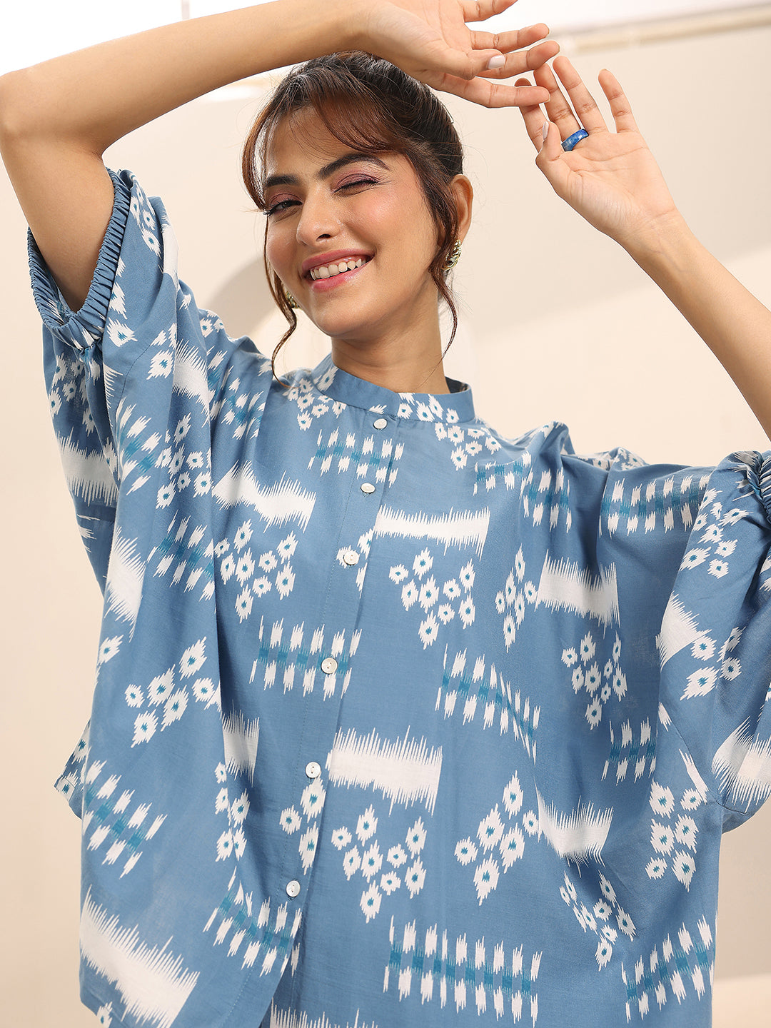 Blue Printed Cotton Night Suits