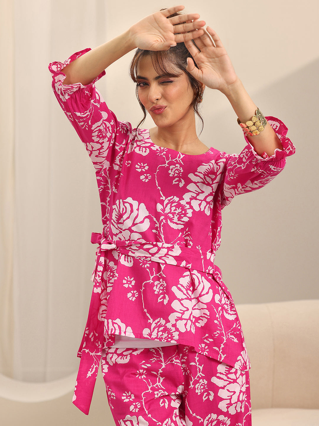 Pink Printed Cotton Night Suits