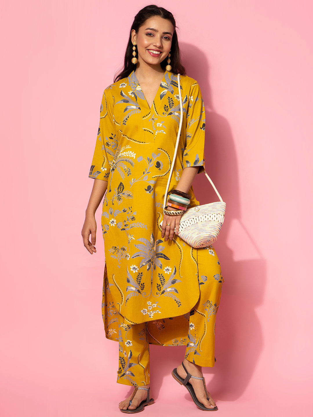 Mustard Printed Cotton Co-Ord Sets