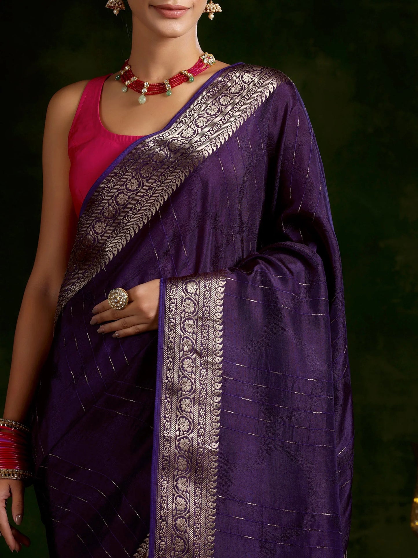 Purple Woven Design Silk Blend Saree With Unstitched Blouse Piece
