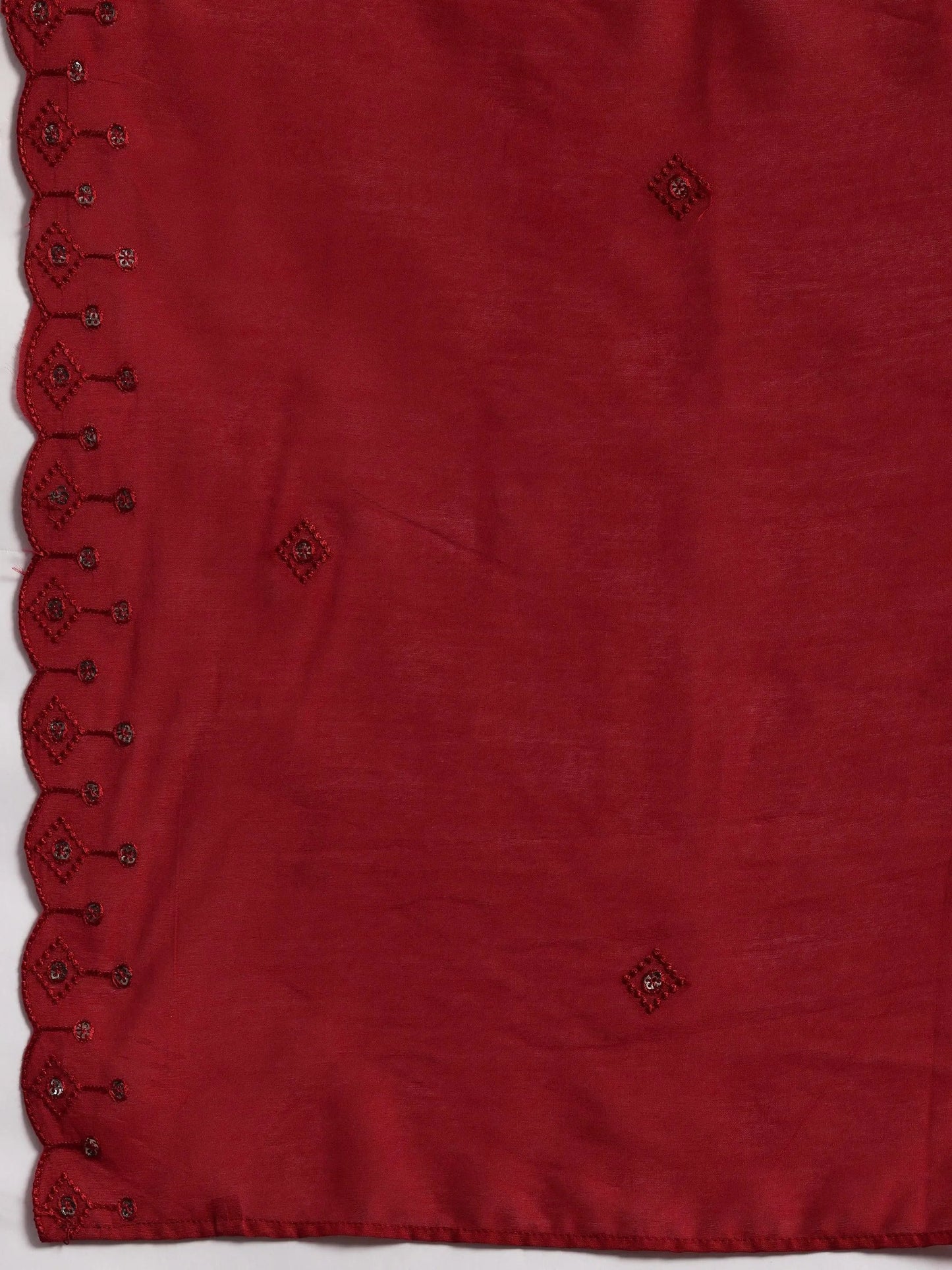 Red Embroidered Silk Blend Straight Suit With Dupatta