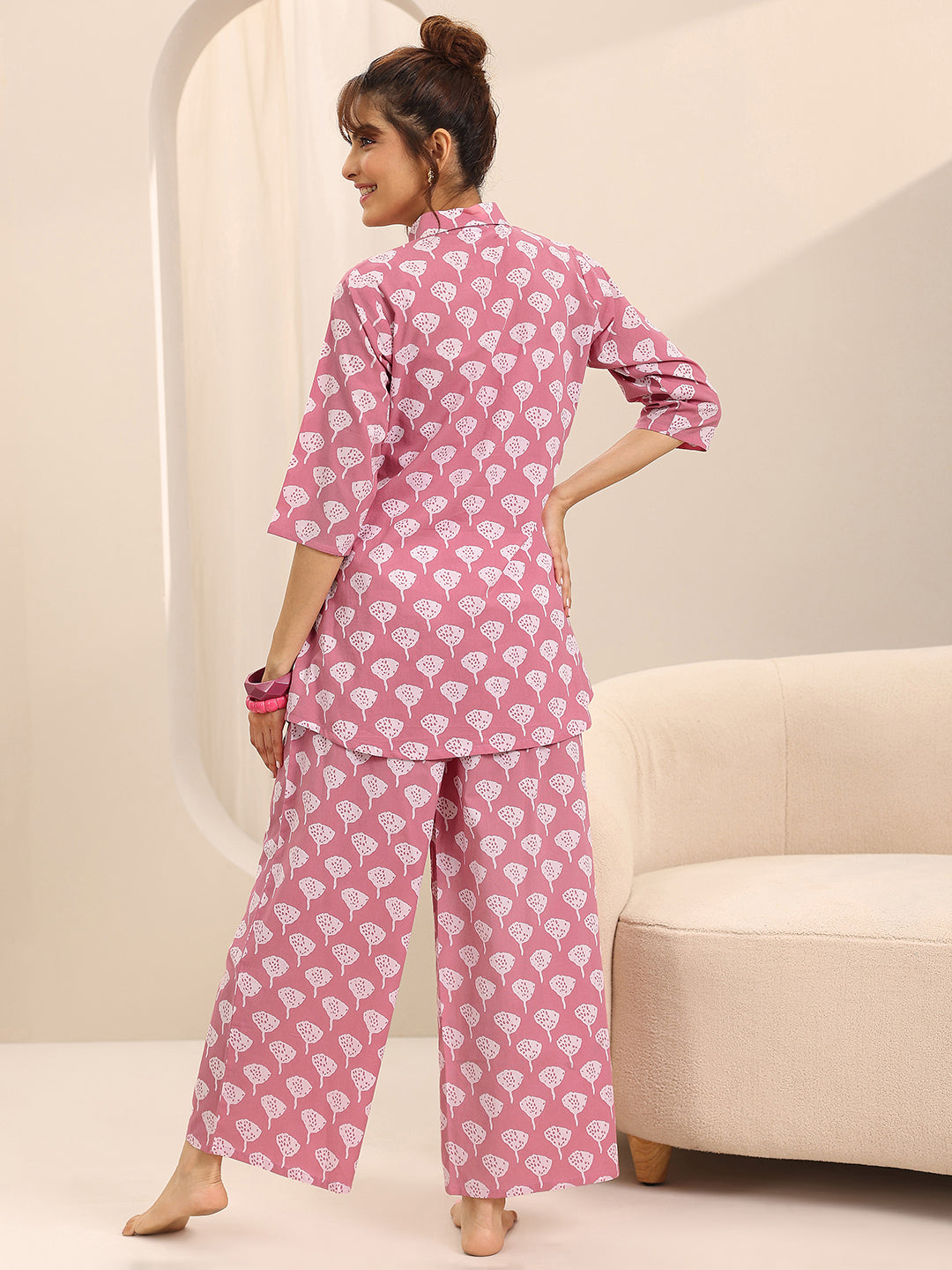 Pink Printed Cotton Night Suits
