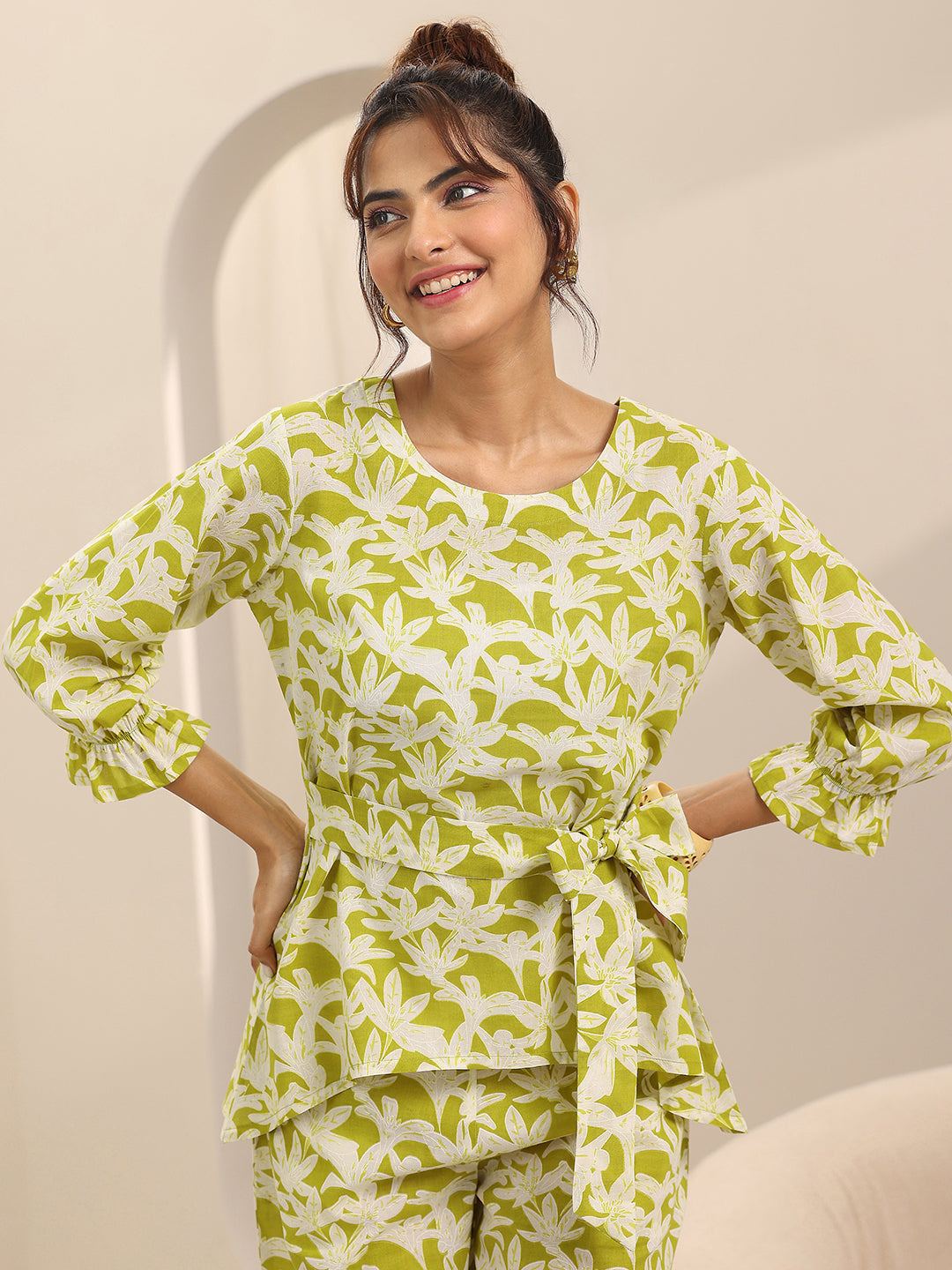 Green Printed Cotton Night Suits