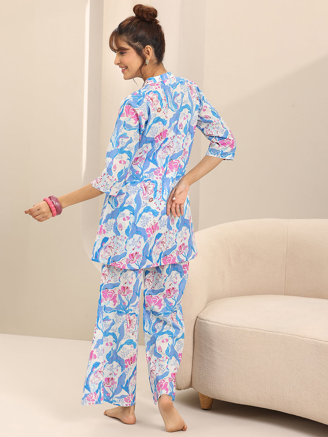 Off white Printed Cotton Night Suits