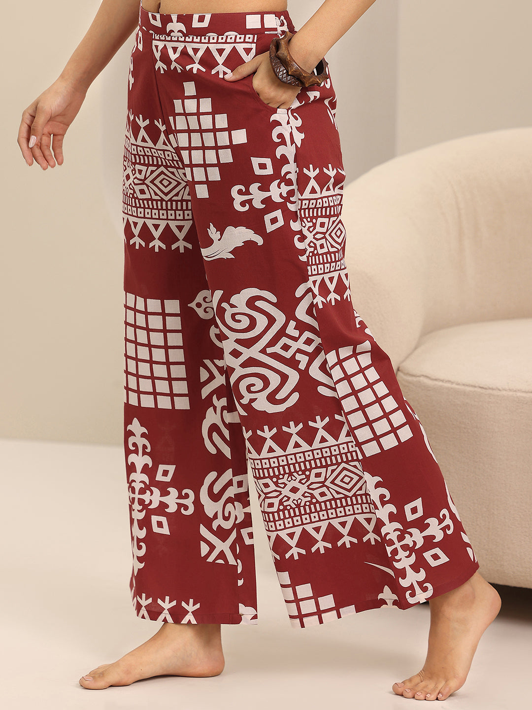 Rust Printed Cotton Night Suits