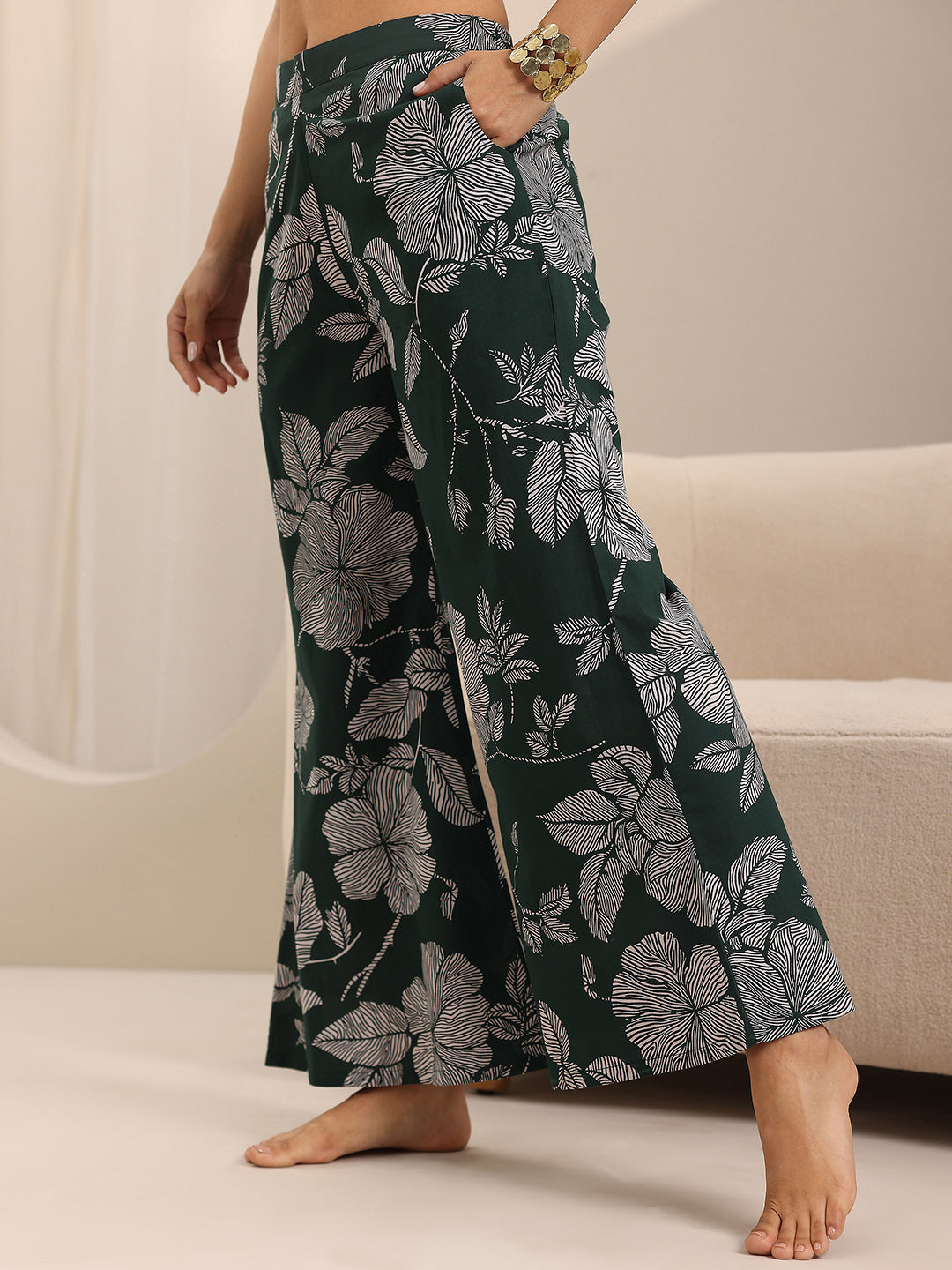 Green Printed Cotton Night Suits