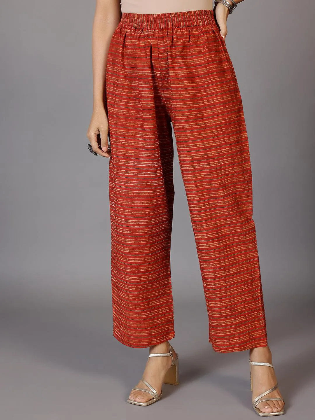 Rust Printed Cotton Straight Suit With Dupatta