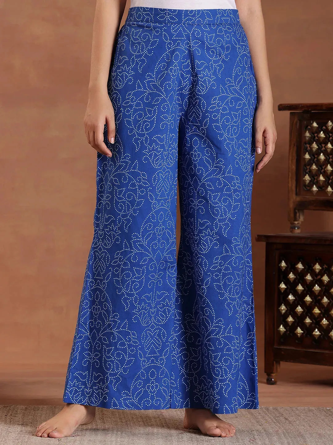 Blue Printed Cotton Night Suit