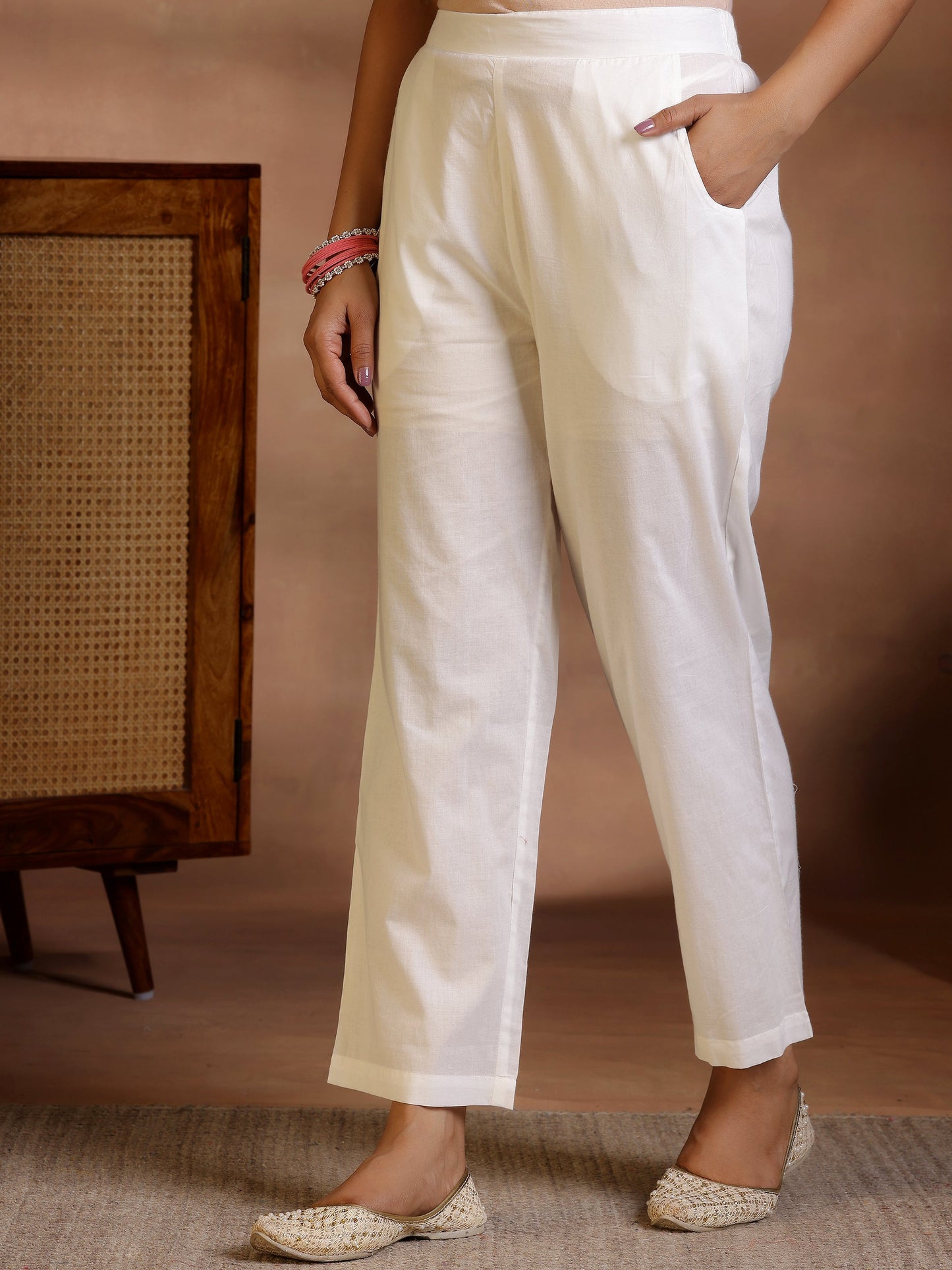 White Self Design Cotton Anarkali Suit With Dupatta