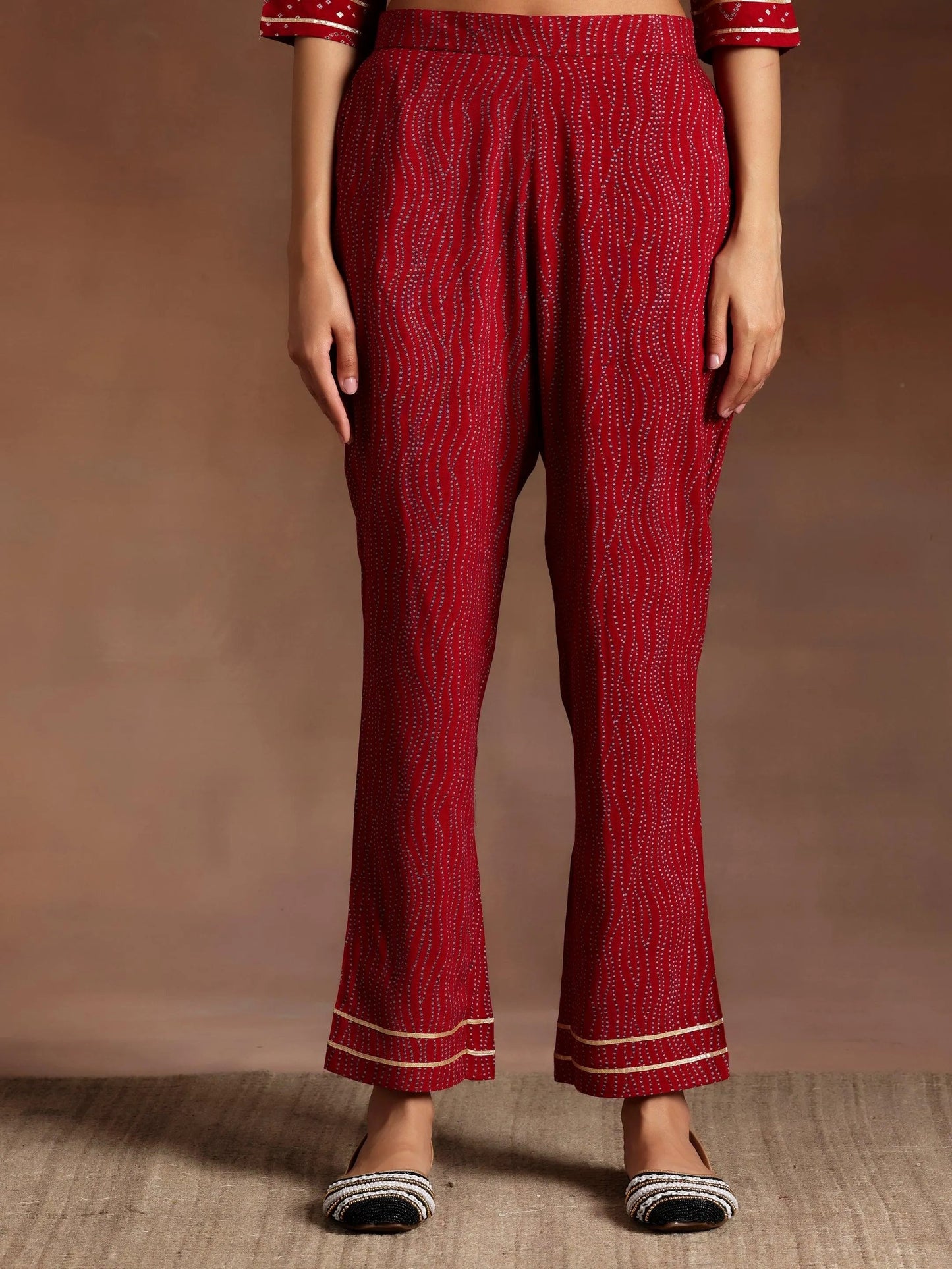 Zainab Red Printed Rayon A-Line Kurta With Palazzos & Dupatta